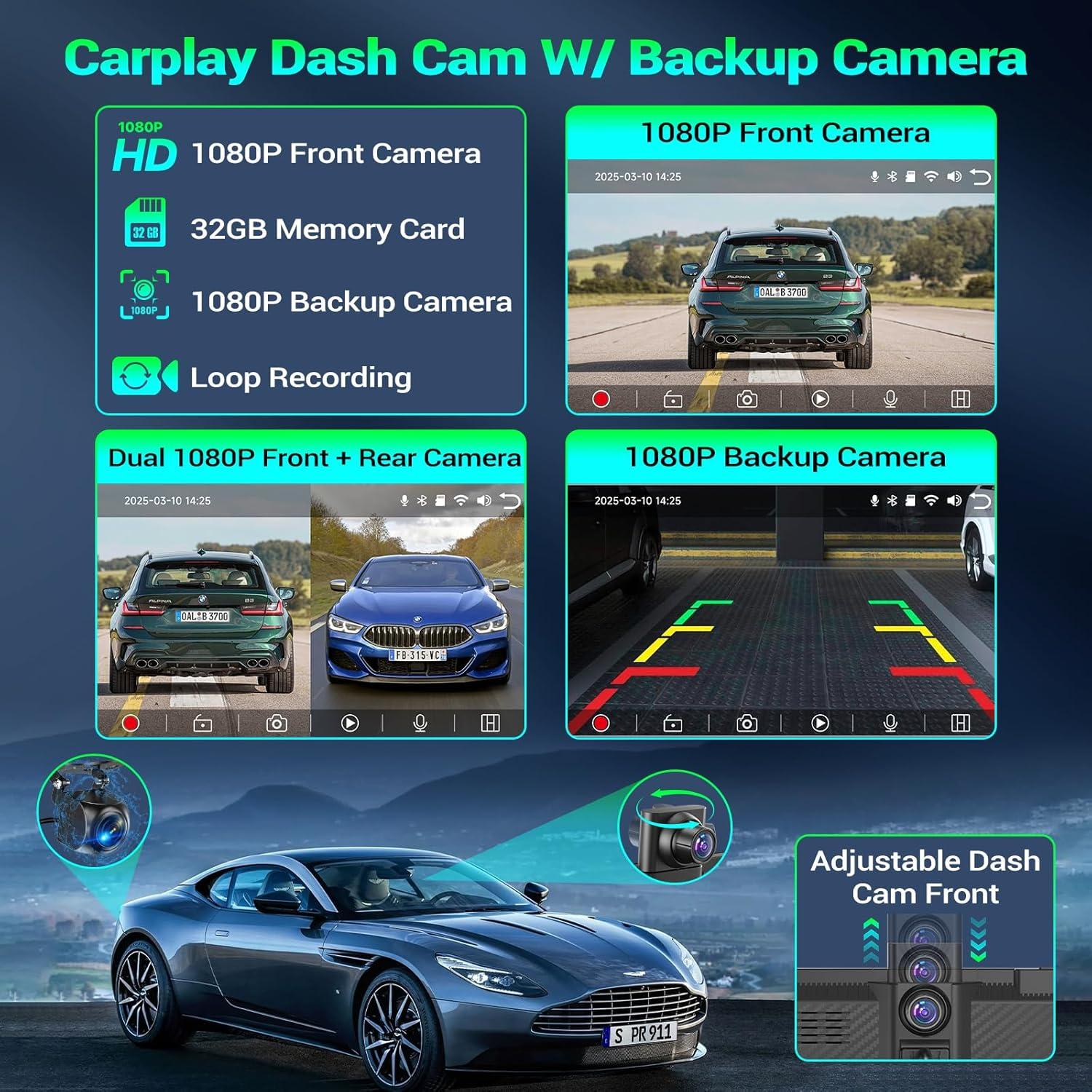 Pantalla CarPlay Inalámbrica Mrolik 7" con Cámara Dash 1080P