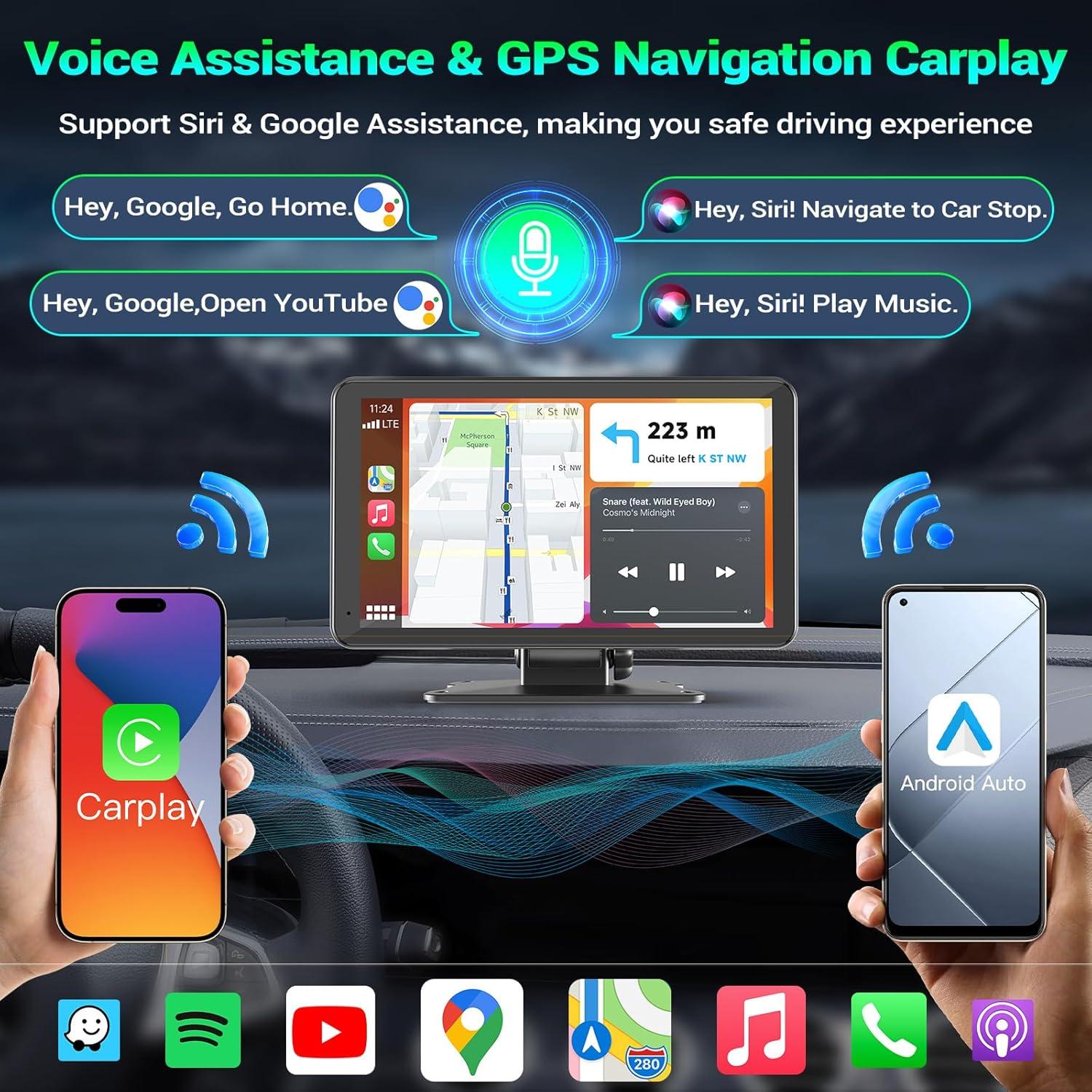 Pantalla CarPlay Inalámbrica Mrolik 7" con Cámara Dash 1080P