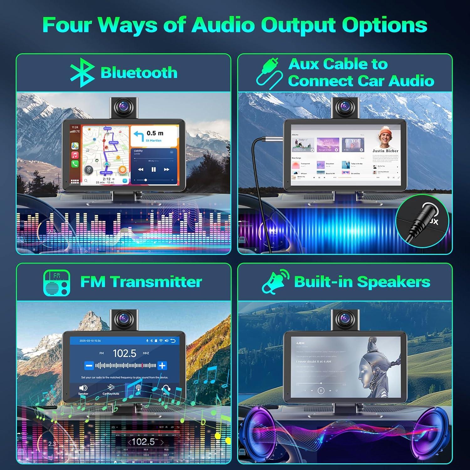 Pantalla CarPlay Inalámbrica Mrolik 7" con Cámara Dash 1080P