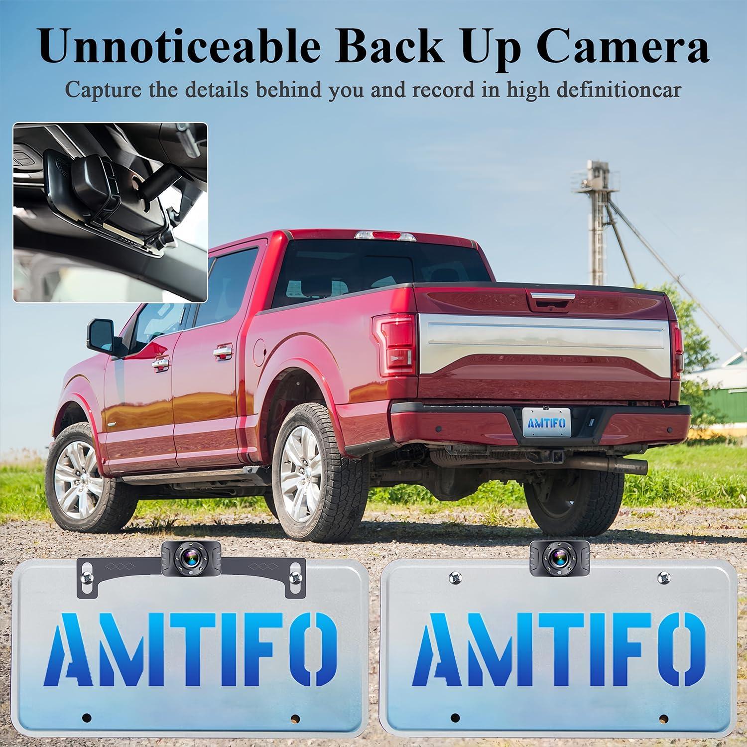 Backup Camera Mirror HD 1080P - Plug and Play Easy Set up Color Night Vision Rear View Mirror with License Plate Camera for Car Truck SUV Waterproof DIY Guide Lines AMTIFO A1