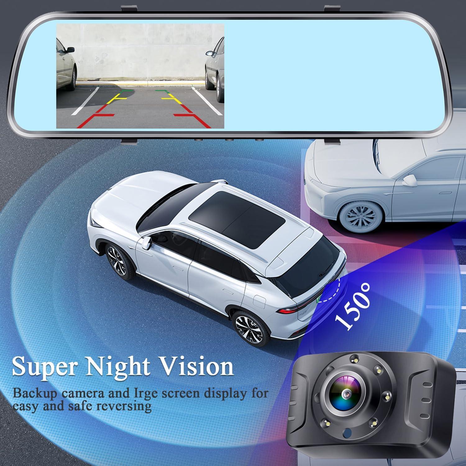 Backup Camera Mirror HD 1080P - Plug and Play Easy Set up Color Night Vision Rear View Mirror with License Plate Camera for Car Truck SUV Waterproof DIY Guide Lines AMTIFO A1