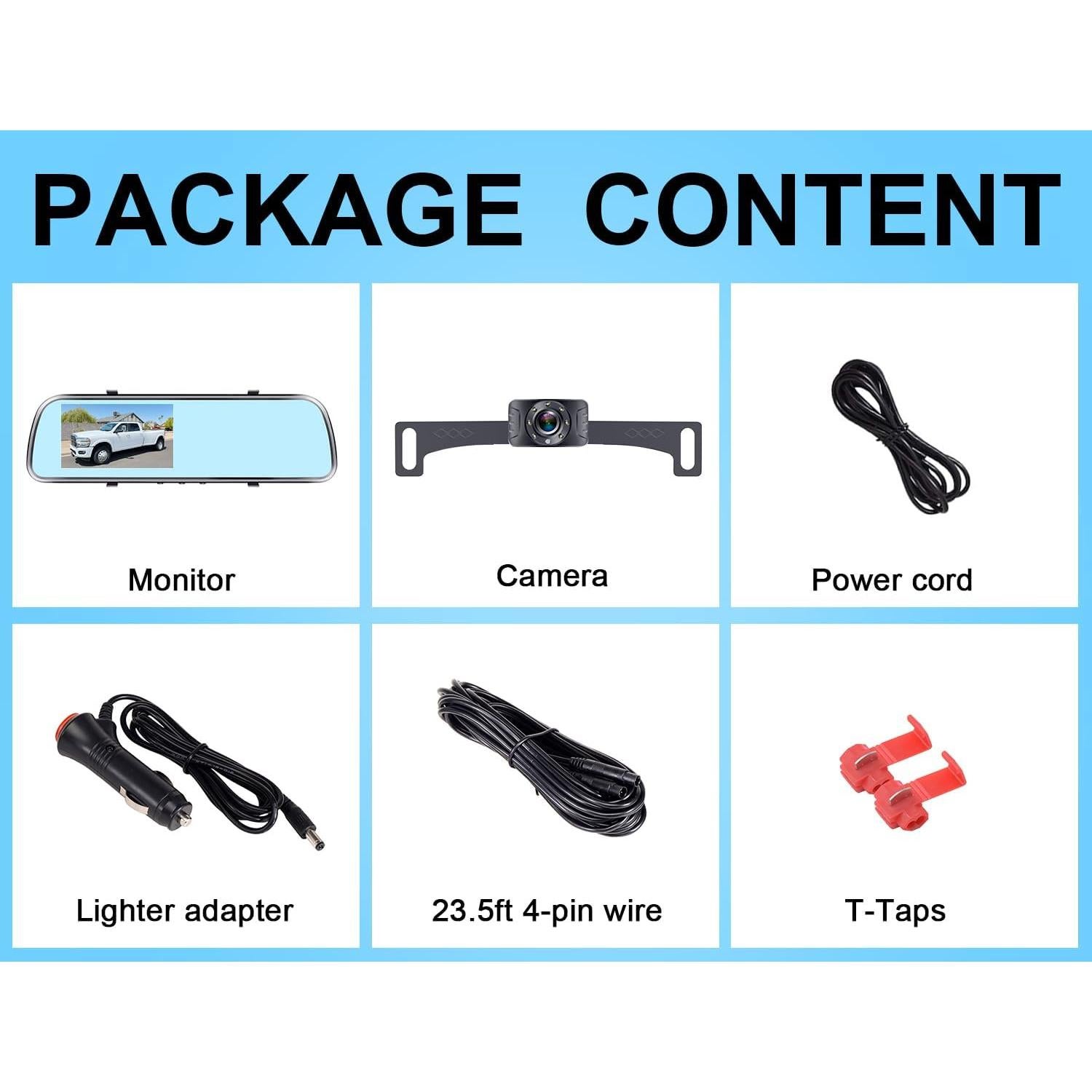 Backup Camera Mirror HD 1080P - Plug and Play Easy Set up Color Night Vision Rear View Mirror with License Plate Camera for Car Truck SUV Waterproof DIY Guide Lines AMTIFO A1