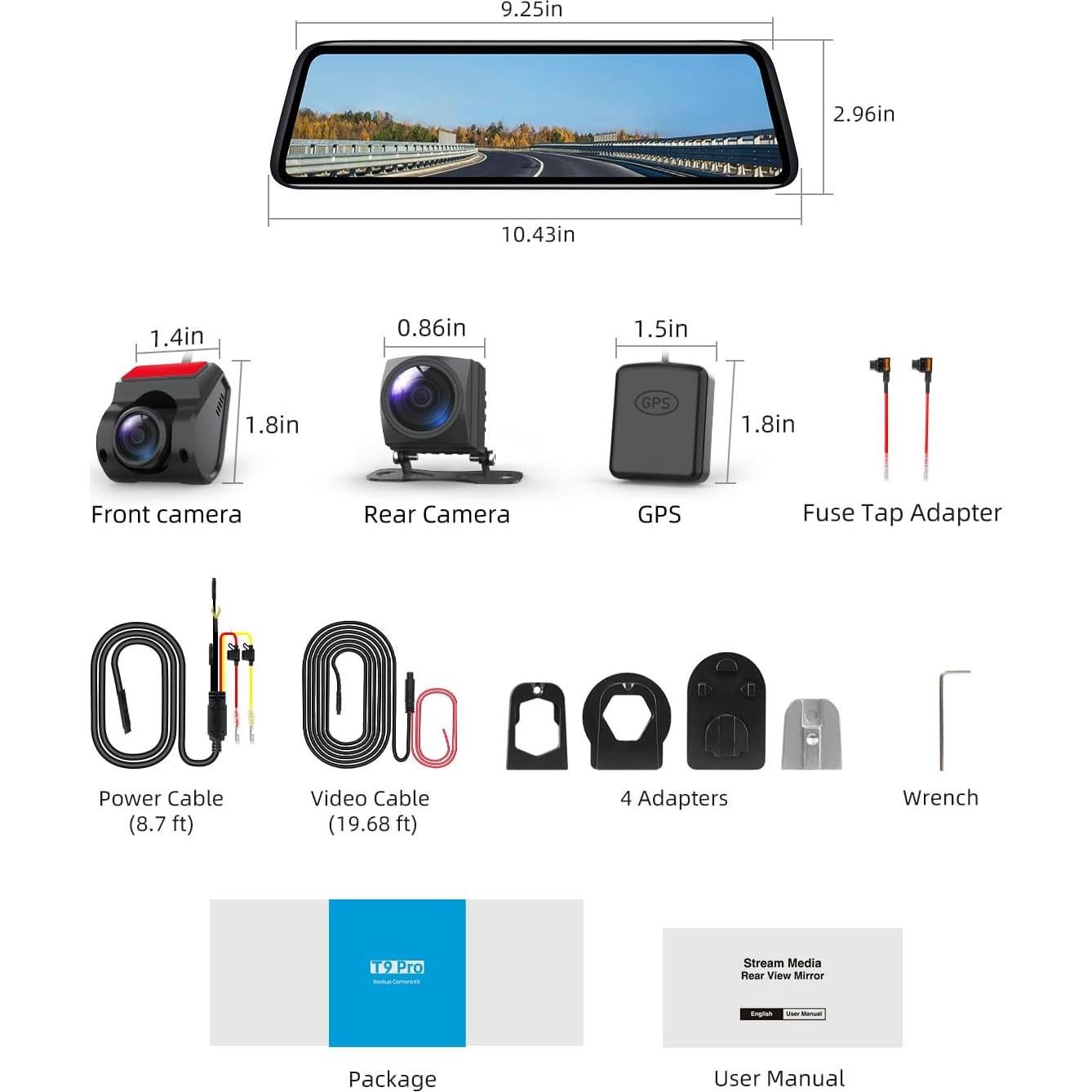 Cámara de Espejo Retrovisor AUTO-VOX T9PRO 9.35" FHD