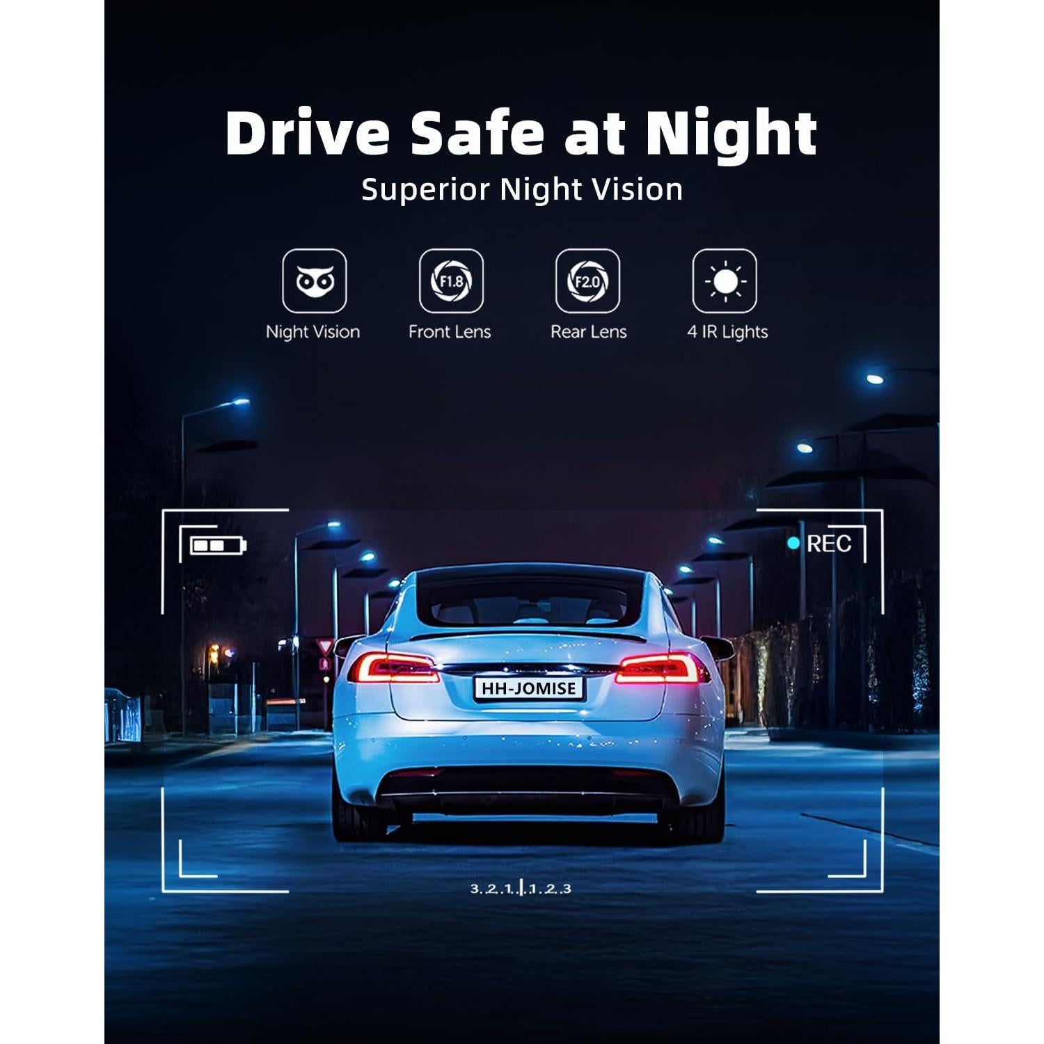 Cámara de Espejo Dash JOMISE G814 4K Frontal 2.5K Trasera 64GB