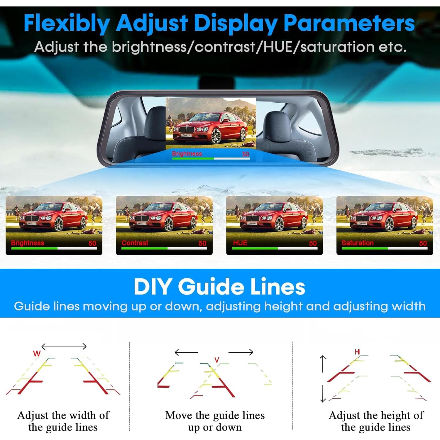 Backup Camera Mirror Easy Set-up: Plug and Play HD 1080P Clear Image Color Night Vision Rear View Mirror with License Plate Camer DIY Guide Lines Waterproof for Car/Truck/SUV/Minivan LeeKooLuu LK1