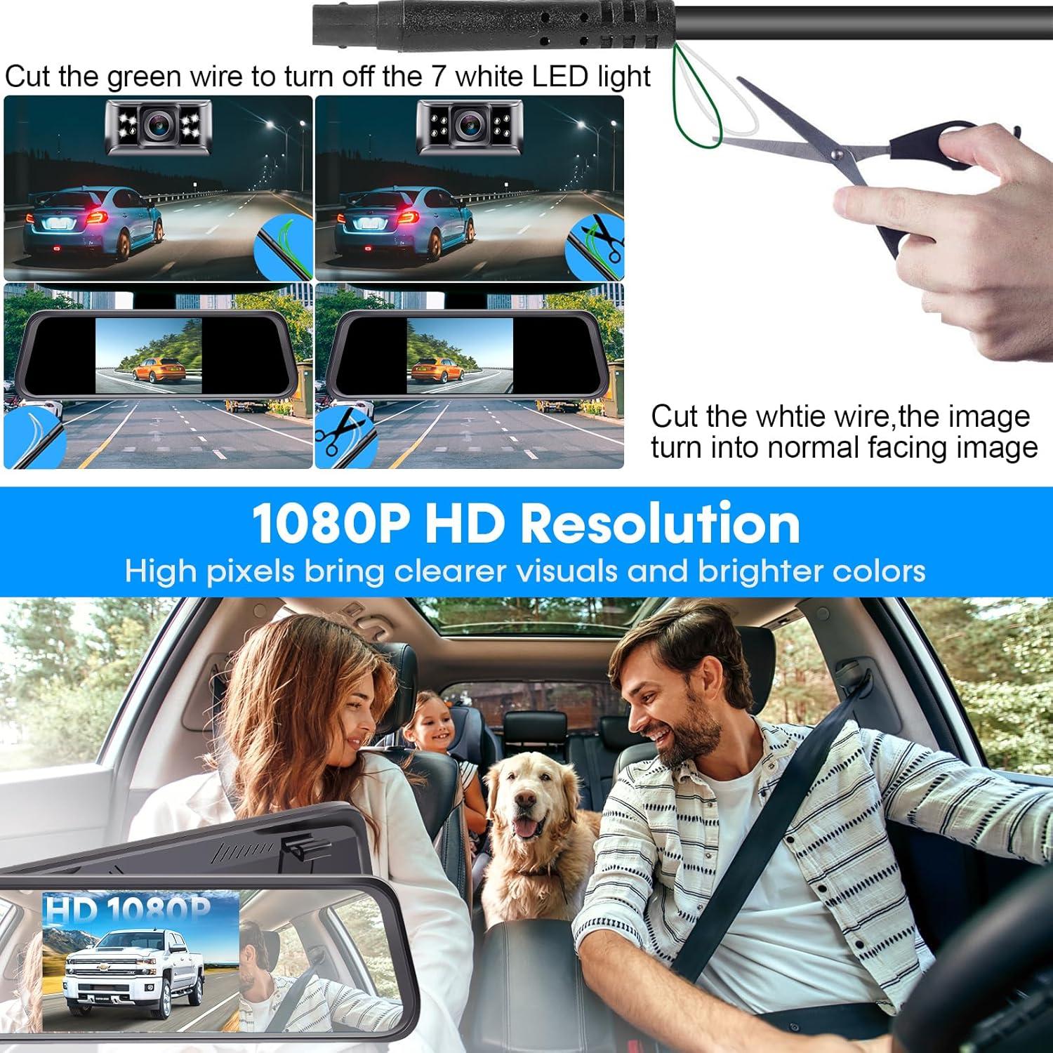 Backup Camera Mirror Easy Set-up: Plug and Play HD 1080P Clear Image Color Night Vision Rear View Mirror with License Plate Camer DIY Guide Lines Waterproof for Car/Truck/SUV/Minivan LeeKooLuu LK1