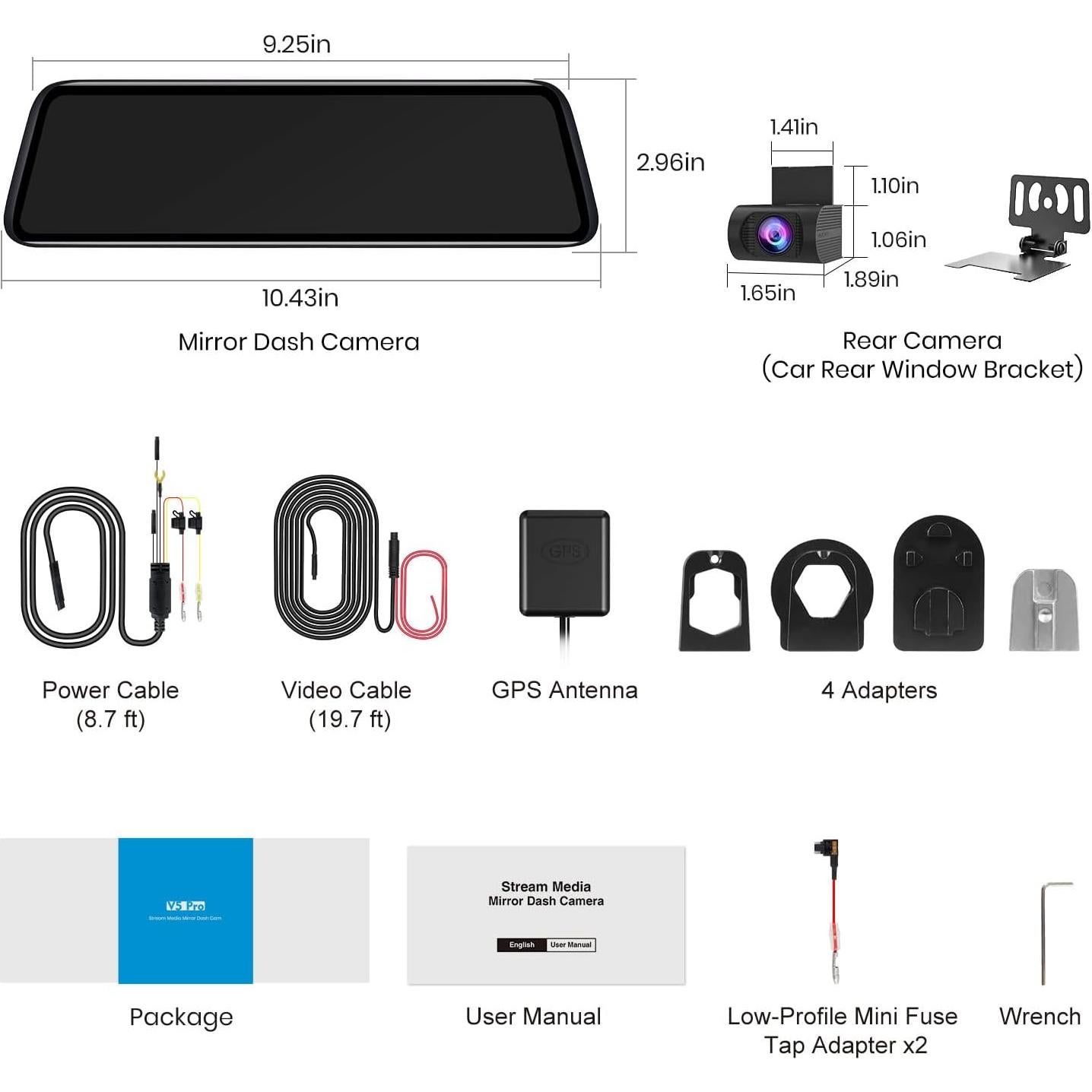Cámara de Espejo Retrovisor AUTO-VOX V5PRO 1080P 9.35"
