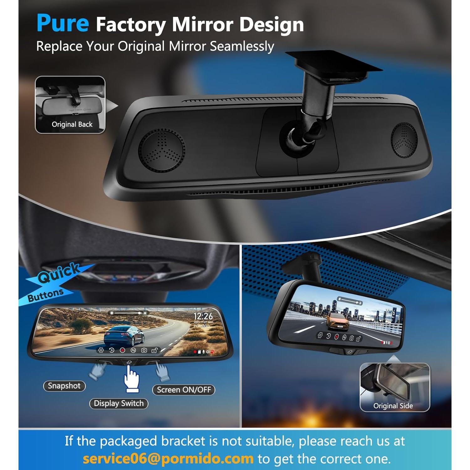 Cámara de Espejo Retrovisor PORMIDO 2K con GPS y Tarjeta 64GB