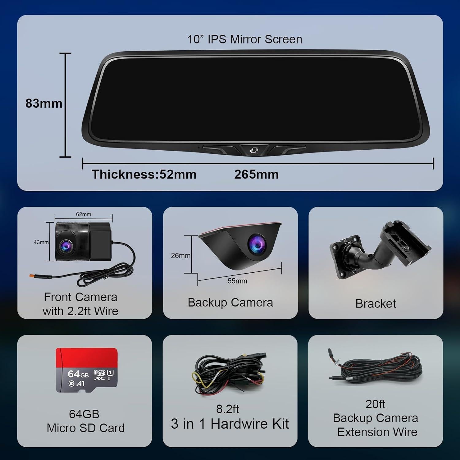 Cámara de Espejo Retrovisor PORMIDO 2K con GPS y Tarjeta 64GB