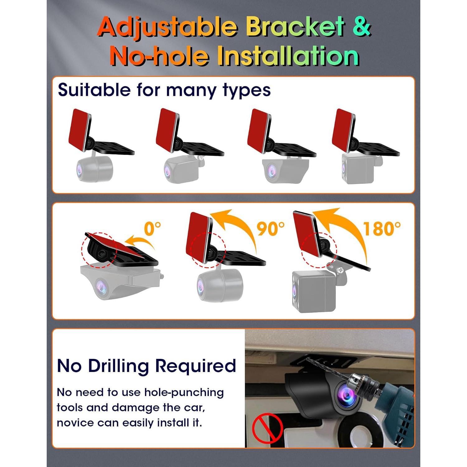 Rear Camera Holder Dash Cam Car Rear Camera Rear Window Bracket Backup Camera Mount 【Strong Adhesive】 180° Adjustment Rearview Camera Bracket Rear Windshield for SUV, Truck, RV, Auto