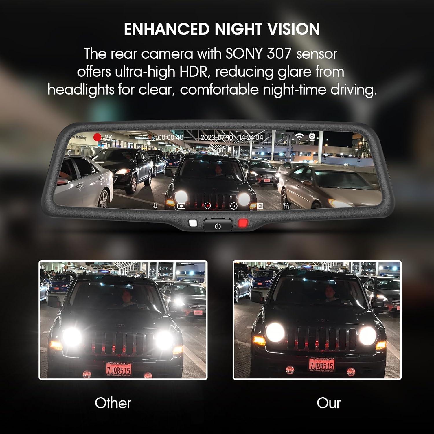 KBD Car OEM Rear View Mirror Dash Cam with SD, 2K Front and 1080P Rear 9.66'' with Back Up Camera, Touch Screen, Superior Night Vision, G-Sensor, Parking and Reversing Assistance