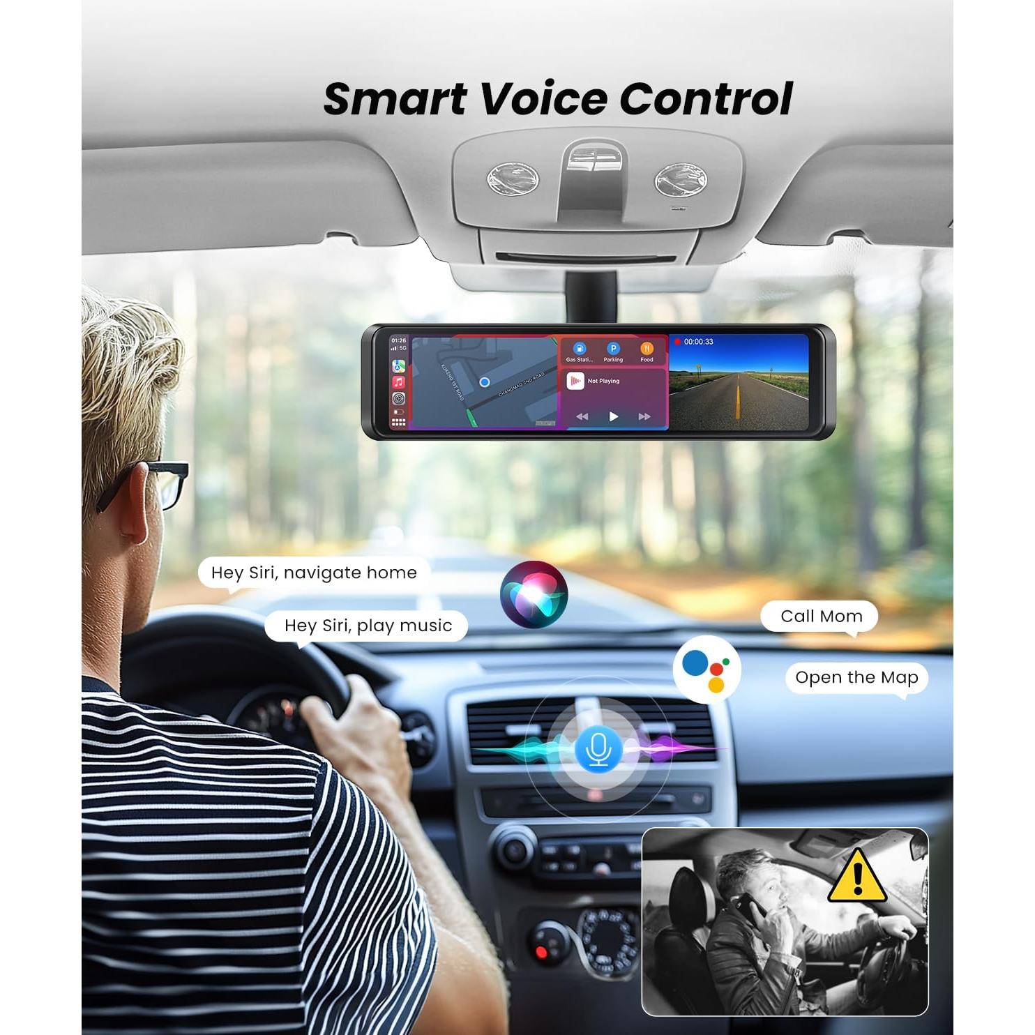 Cámara de Espejo Retrovisor 4K Boscamplus con CarPlay y Android Auto
