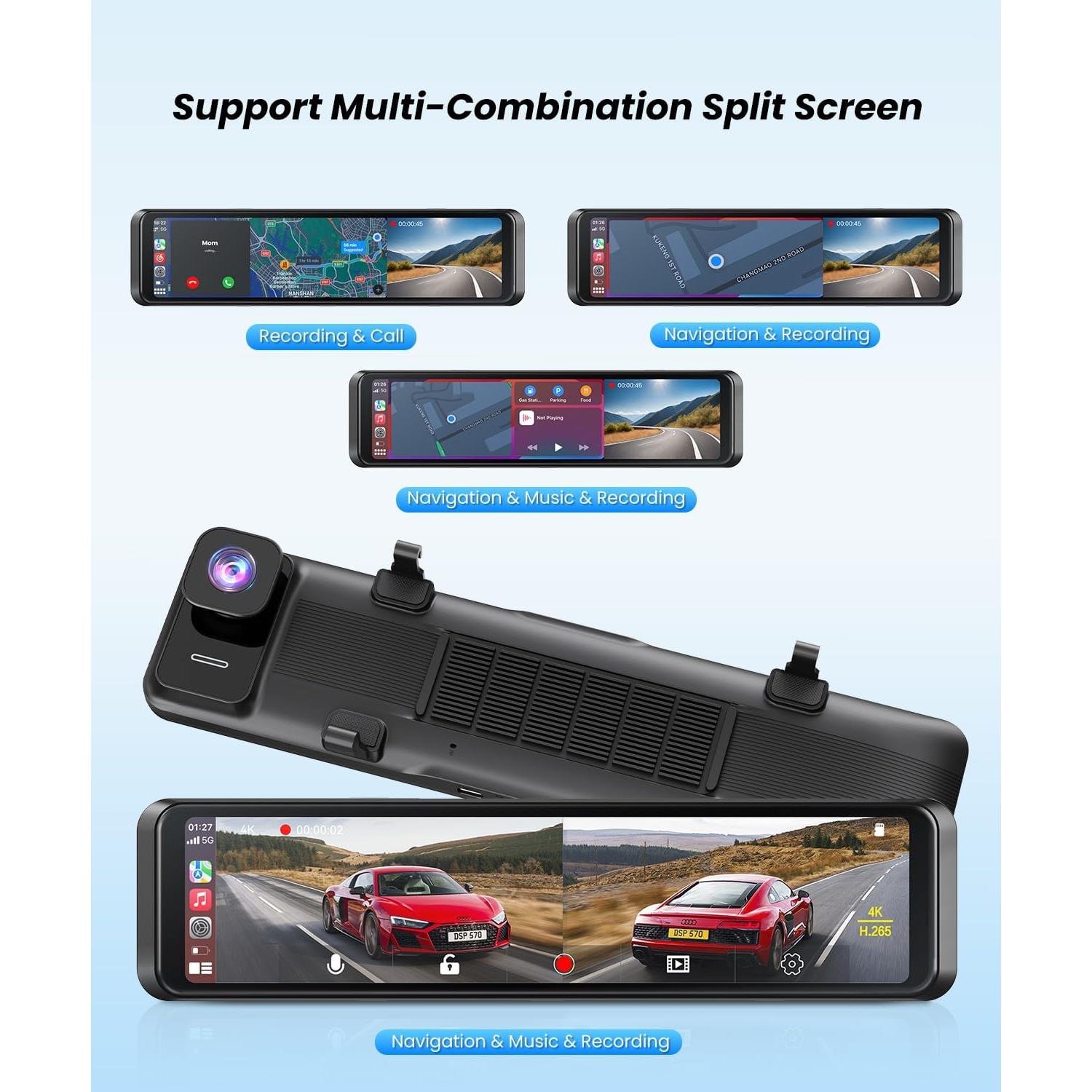 Cámara de Espejo Retrovisor 4K Boscamplus con CarPlay y Android Auto