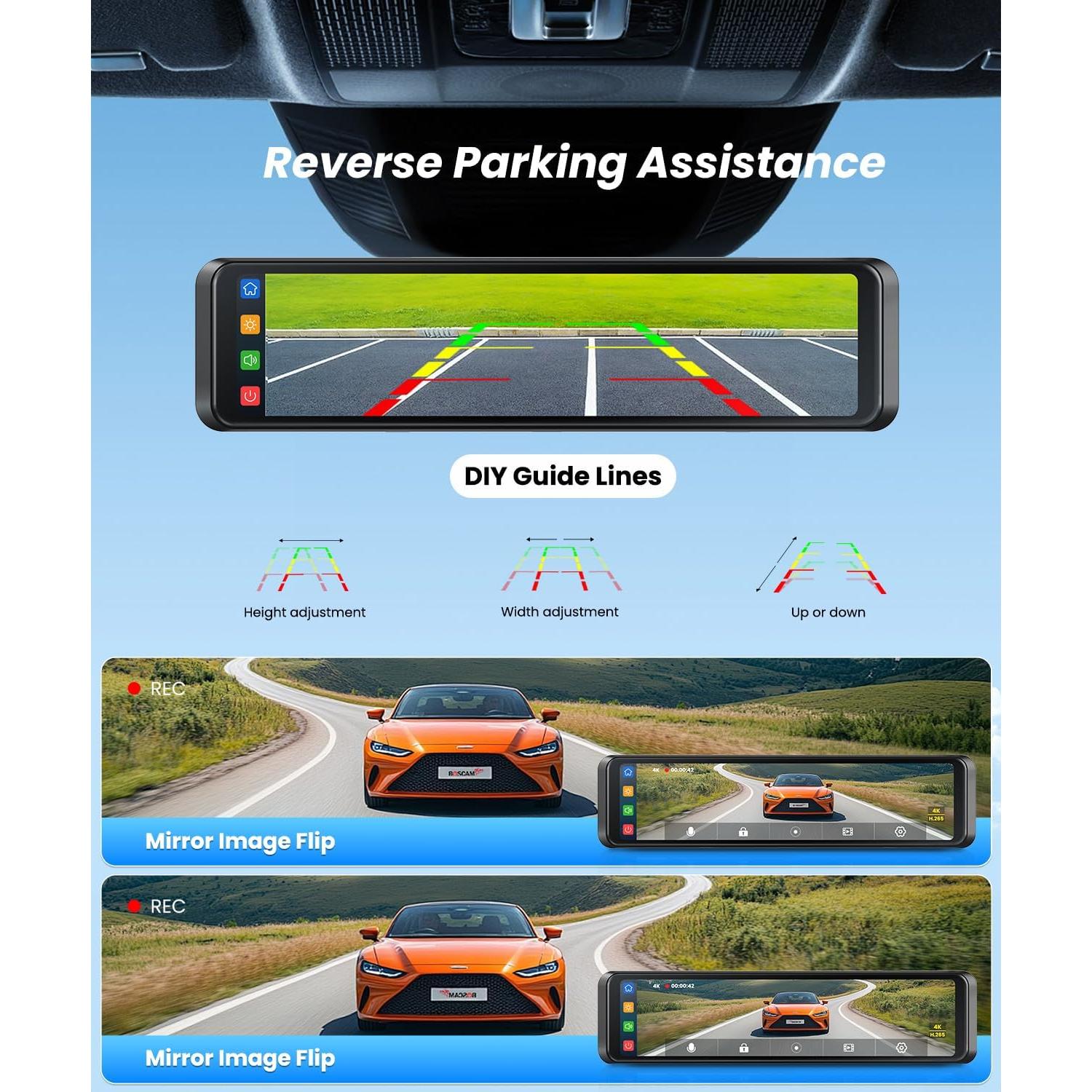 Cámara de Espejo Retrovisor 4K Boscamplus con CarPlay y Android Auto