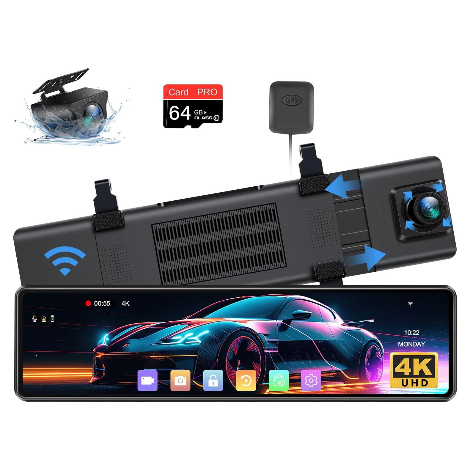 Cámara de Espejo Retrovisor Jelkuz 12" 4K con WiFi y GPS