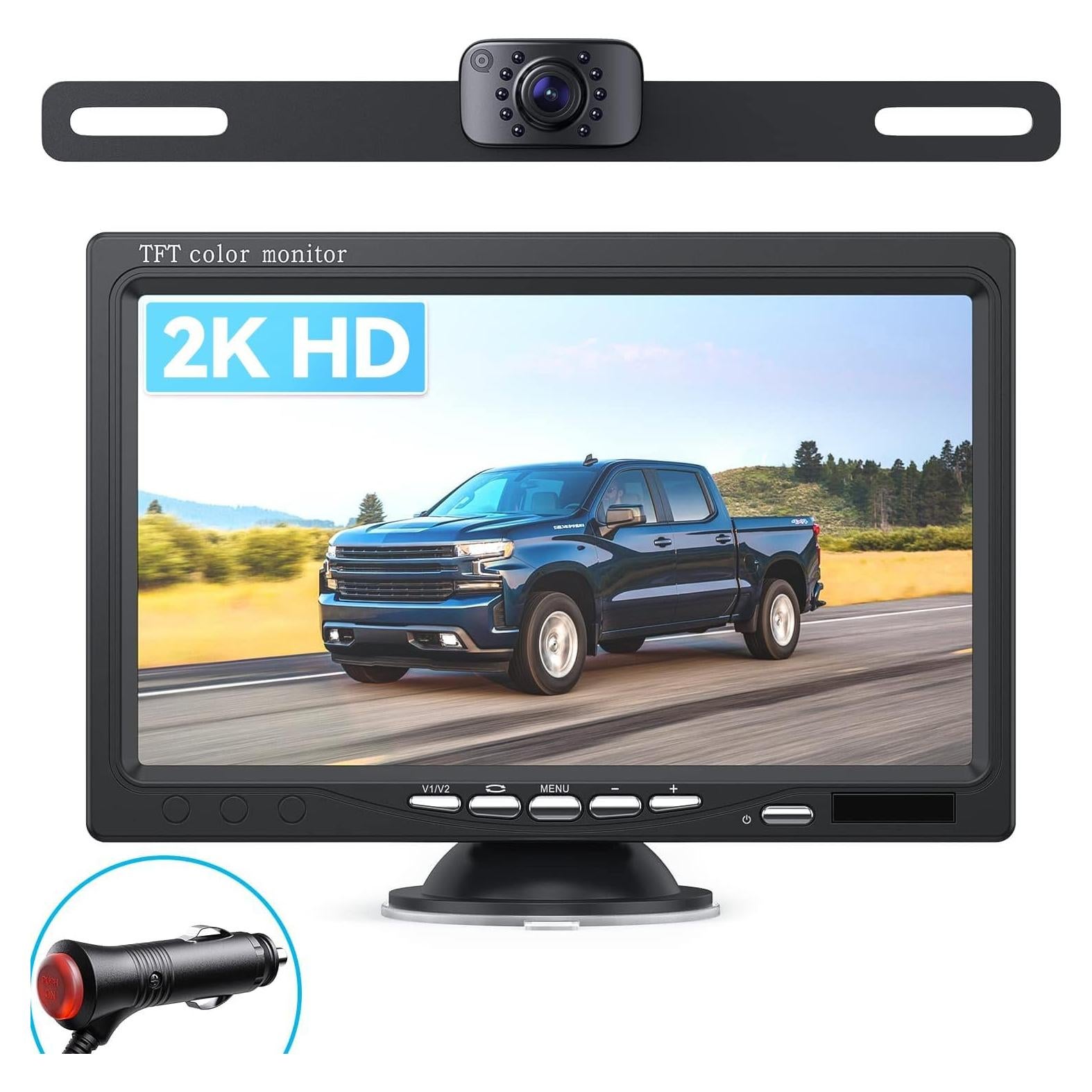 eRapta Backup Camera for Truck 7''HD 2K Front/Rear View Monitor kit IP69 Waterproof Night Vision DIY Grid Lines for Car RVs Trucks Tractors Bus Semi-Trailers Pickup AY7