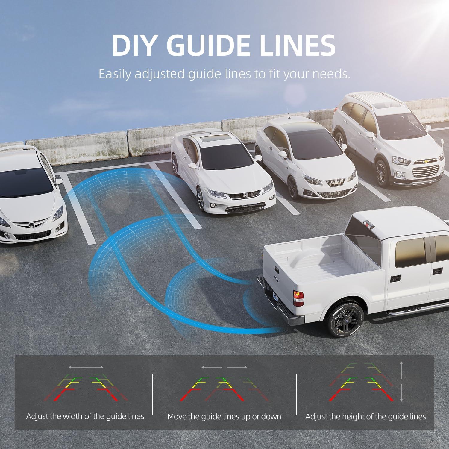 eRapta Backup Camera for Truck 7''HD 2K Front/Rear View Monitor kit IP69 Waterproof Night Vision DIY Grid Lines for Car RVs Trucks Tractors Bus Semi-Trailers Pickup AY7