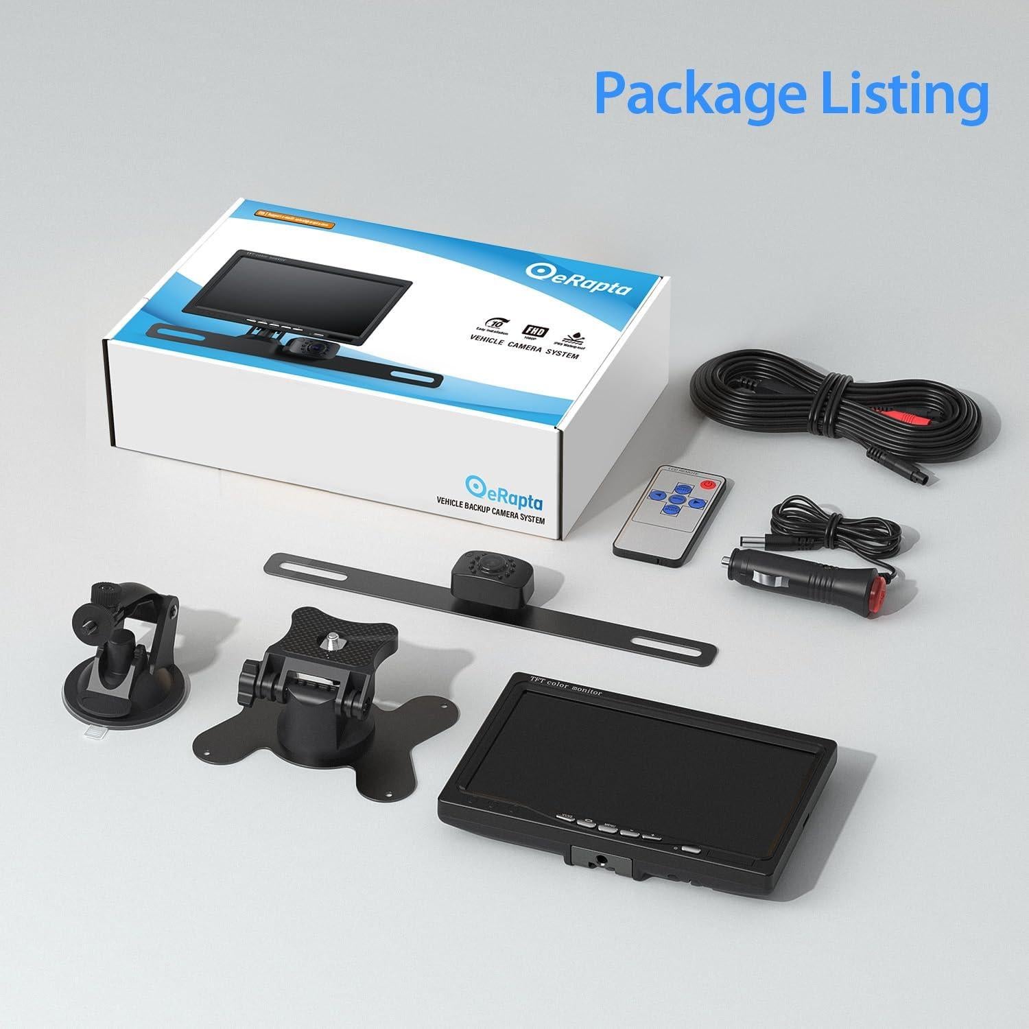 eRapta Backup Camera for Truck 7''HD 2K Front/Rear View Monitor kit IP69 Waterproof Night Vision DIY Grid Lines for Car RVs Trucks Tractors Bus Semi-Trailers Pickup AY7