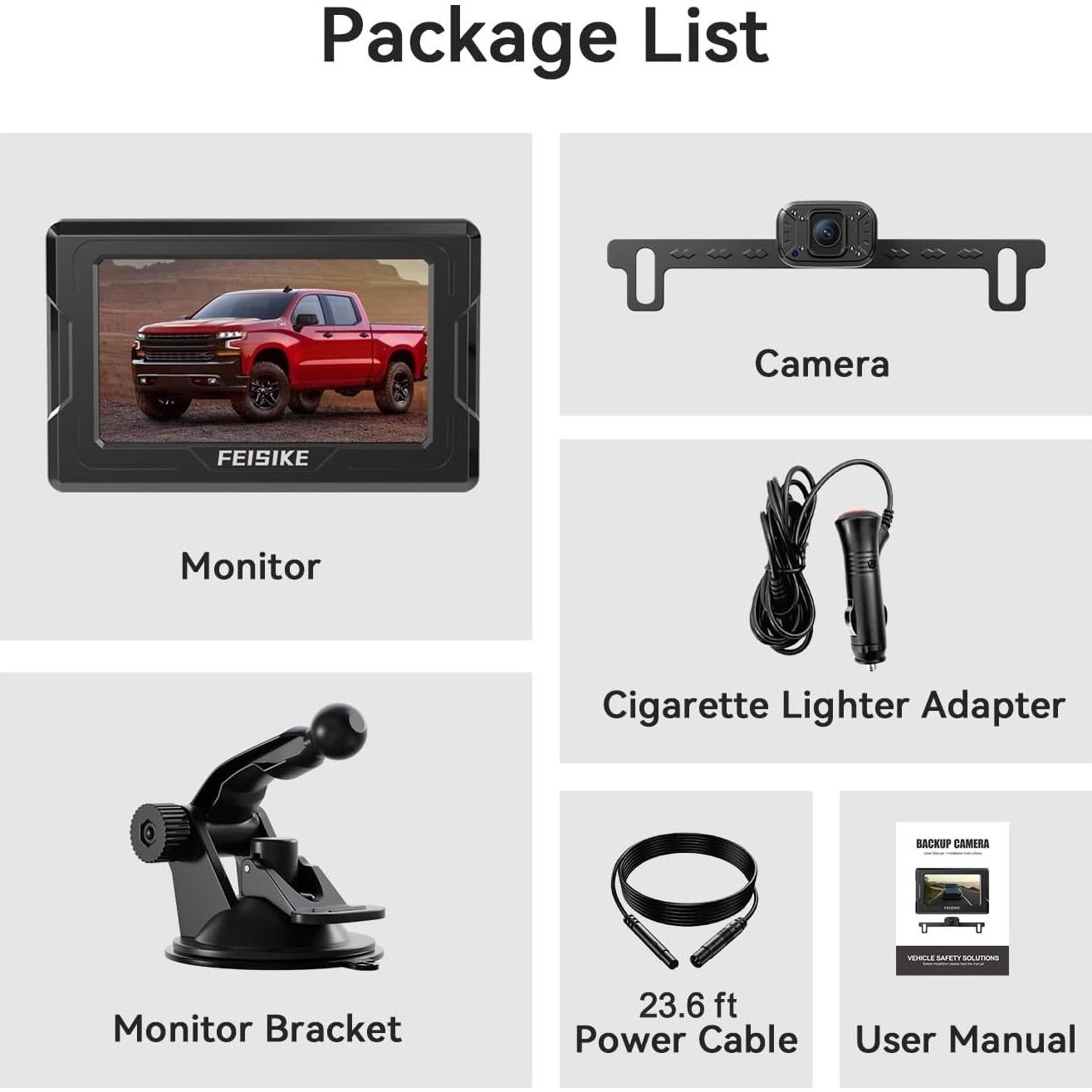 Cámara de Respaldo FEISIKE ADC711 1080P IR Pantalla 4.3"