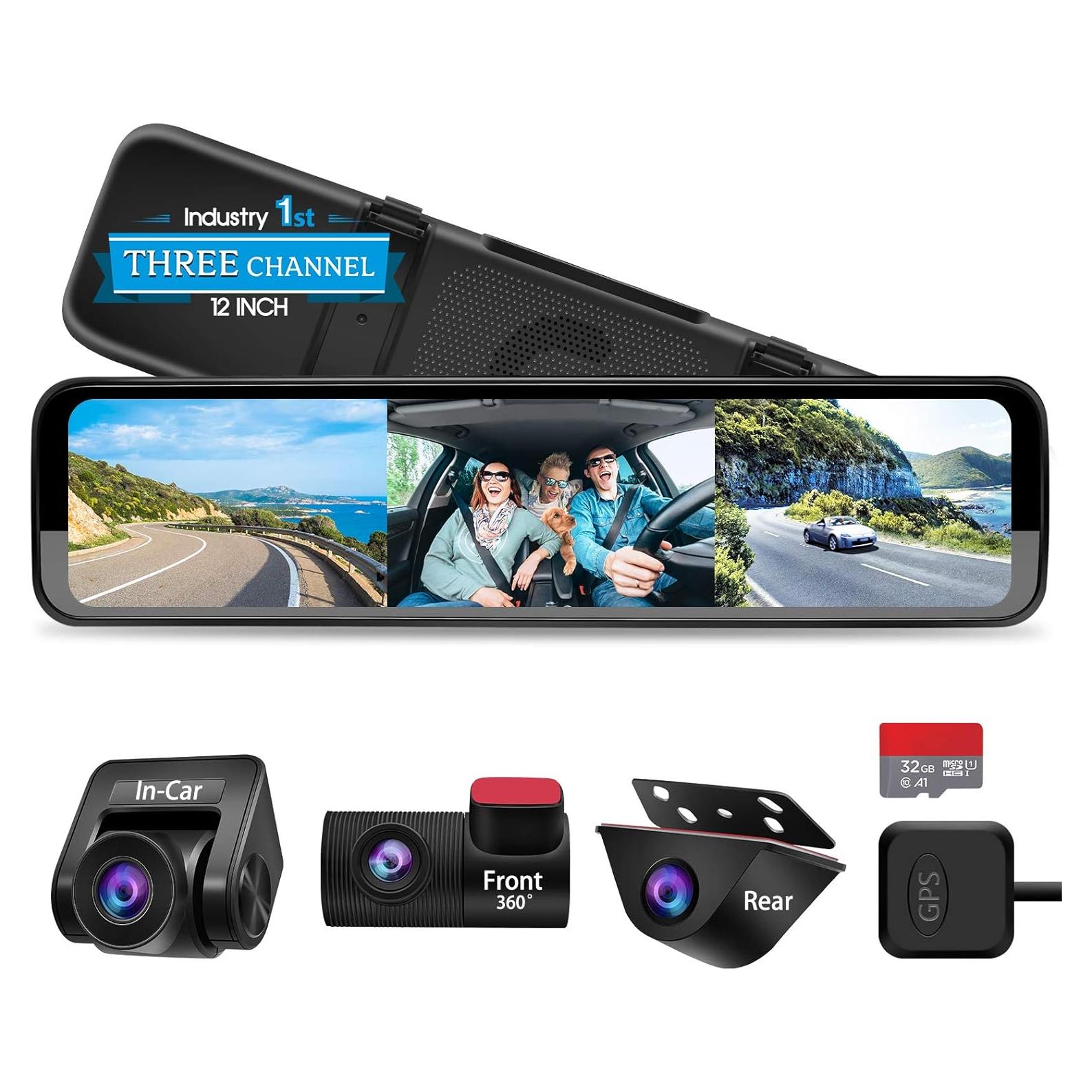 Cámara de Espejo PORMIDO D50 Triple 12" 3 Canales HD