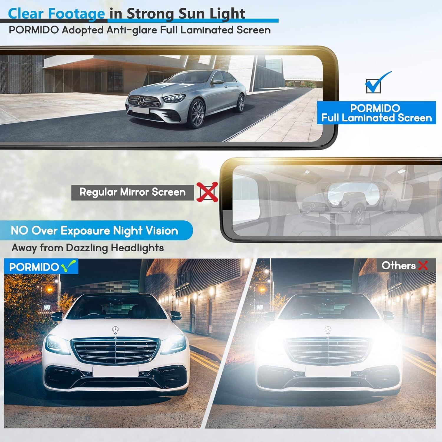 Cámara de Espejo PORMIDO D50 Triple 12" 3 Canales HD