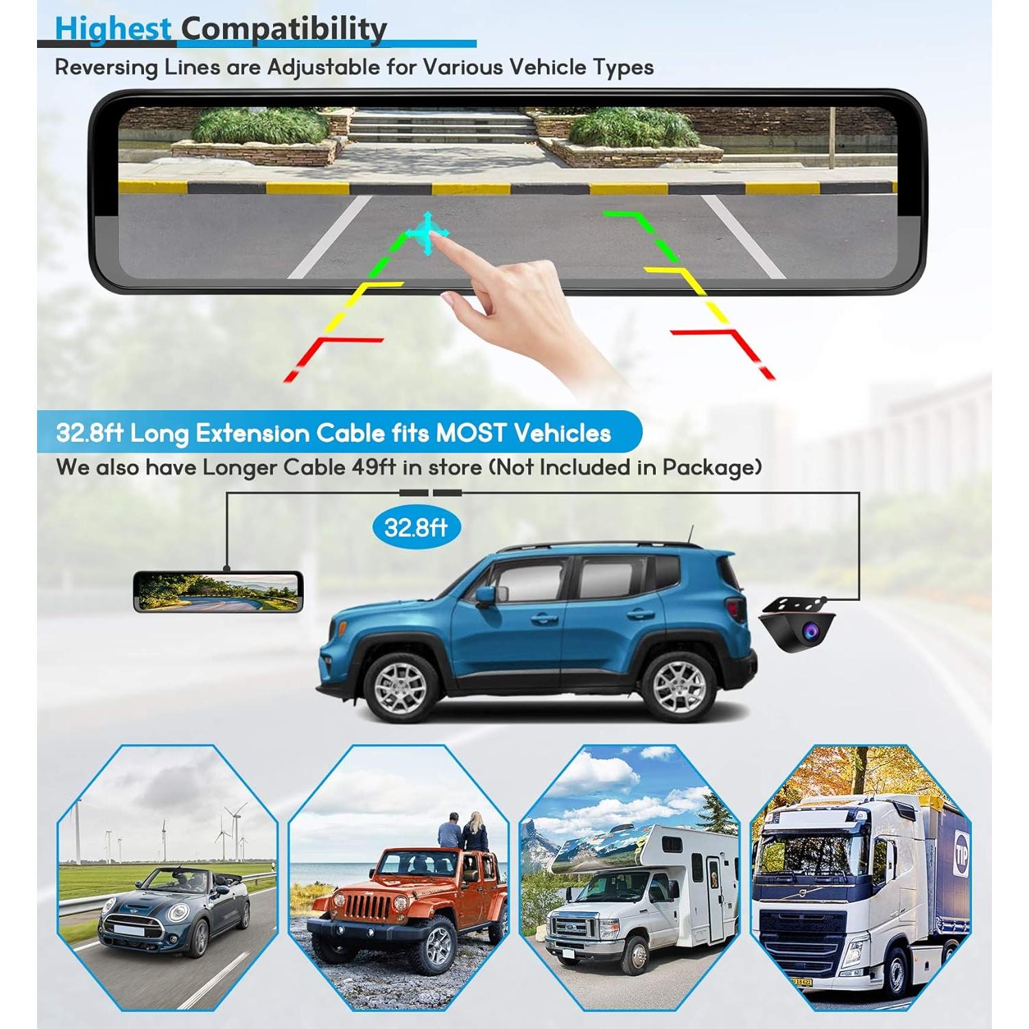 Cámara de Espejo PORMIDO D50 Triple 12" 3 Canales HD