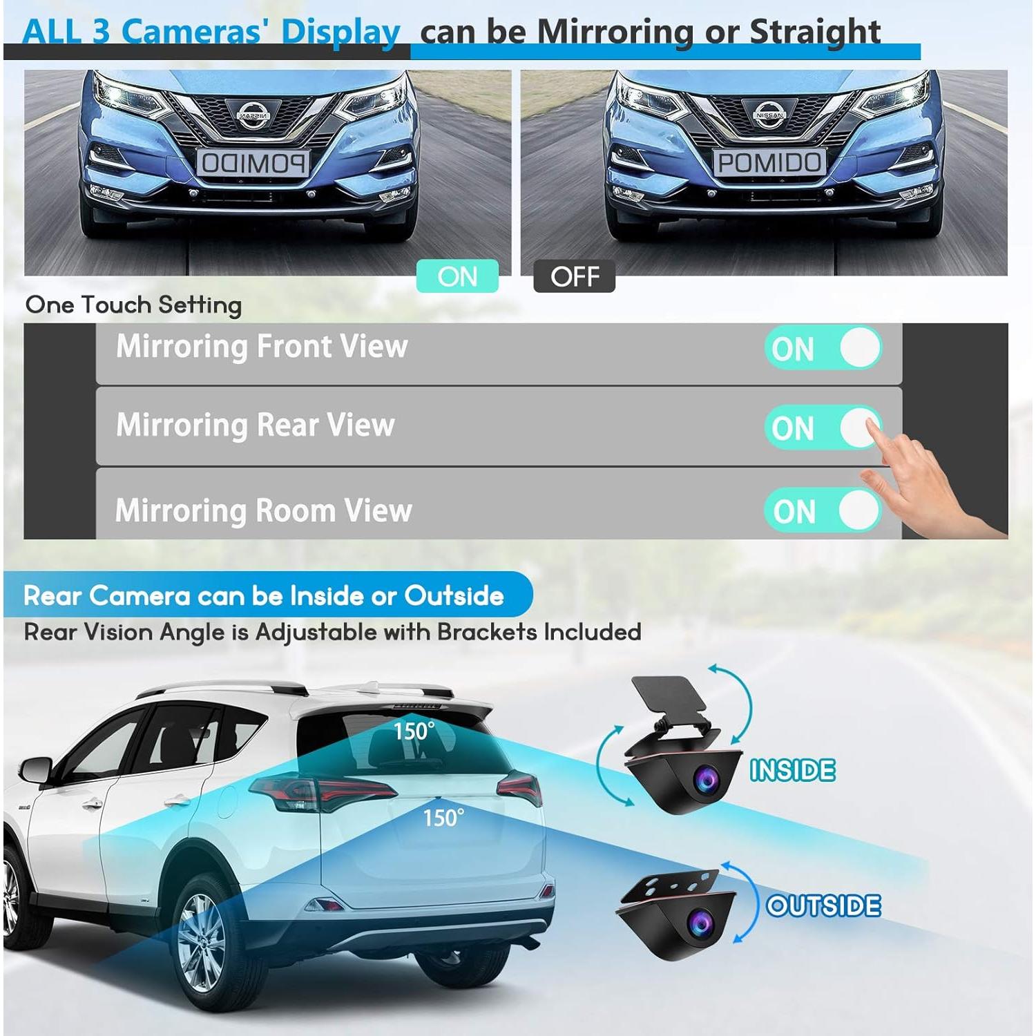 Cámara de Espejo PORMIDO D50 Triple 12" 3 Canales HD