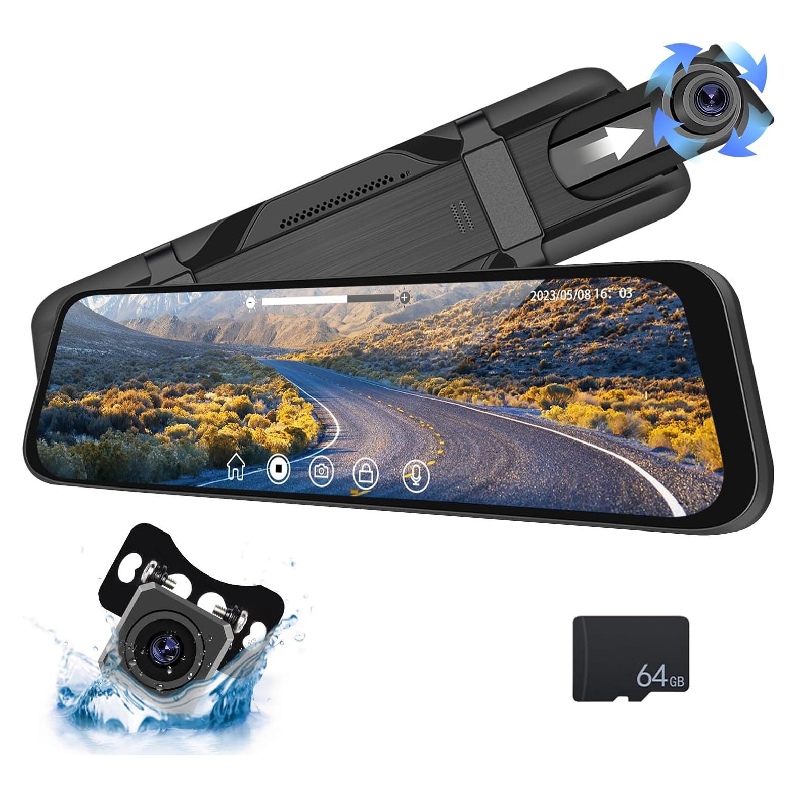 CAMECHO Espejo Dash Cam 9.66" HD Frontal y Trasera 1080P