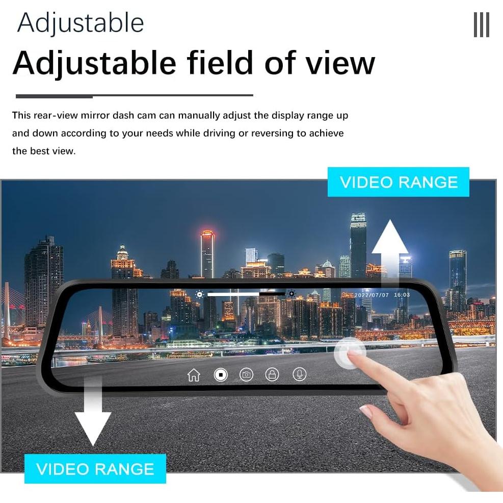 CAMECHO Espejo Dash Cam 9.66" HD Frontal y Trasera 1080P