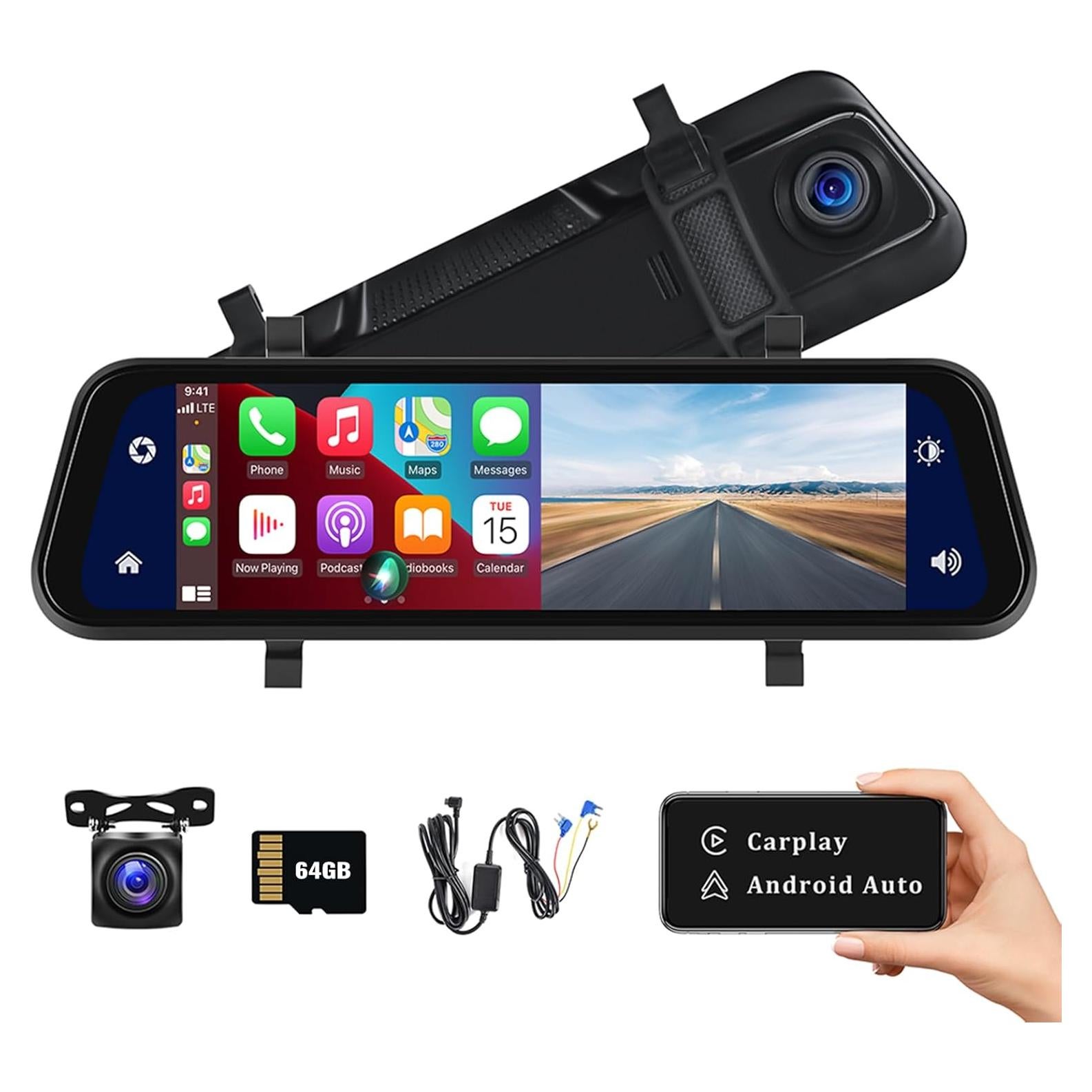 Cámara de Espejo Retrovisor AMPrime 9.66" 1080P con Carplay