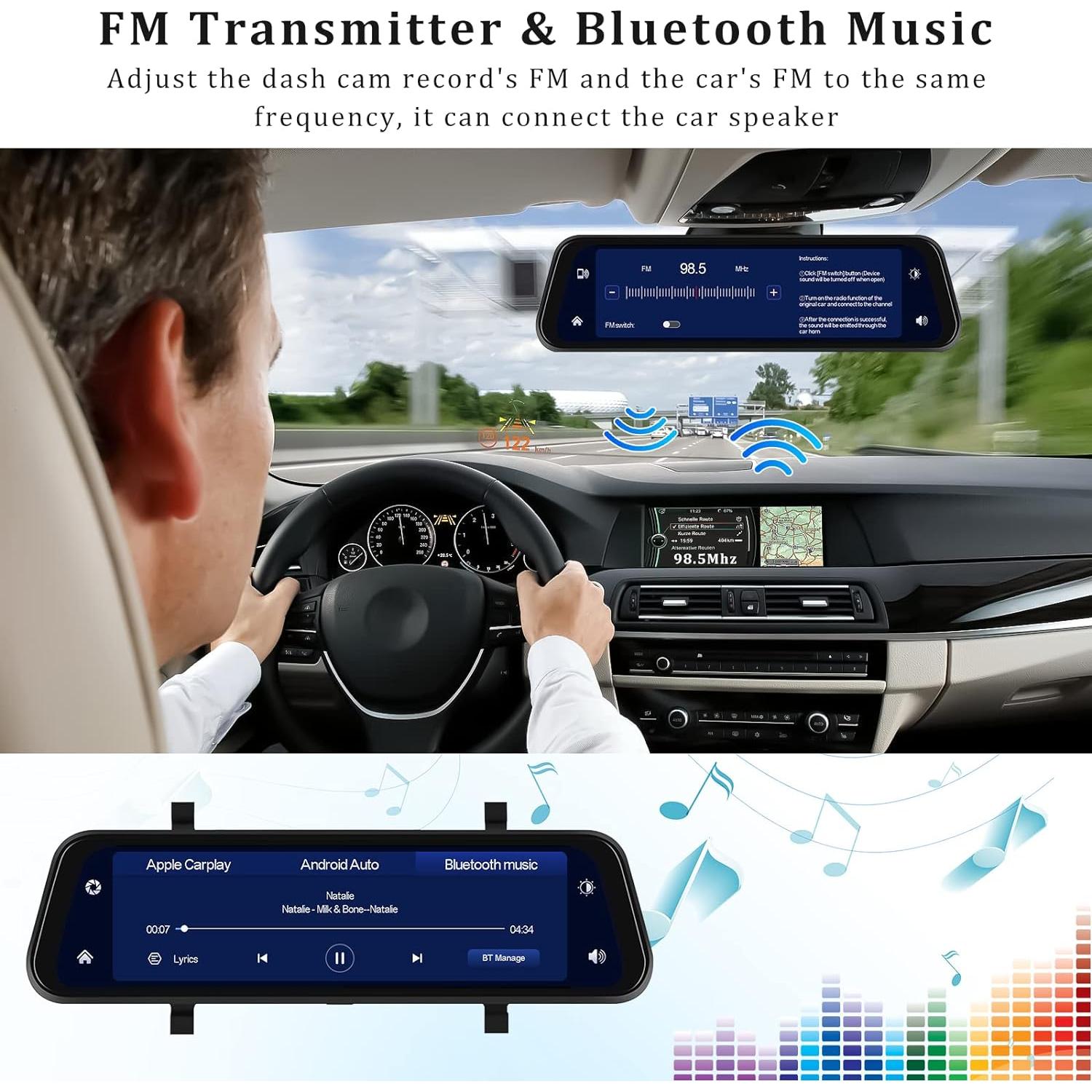 Cámara de Espejo Retrovisor AMPrime 9.66" 1080P con Carplay