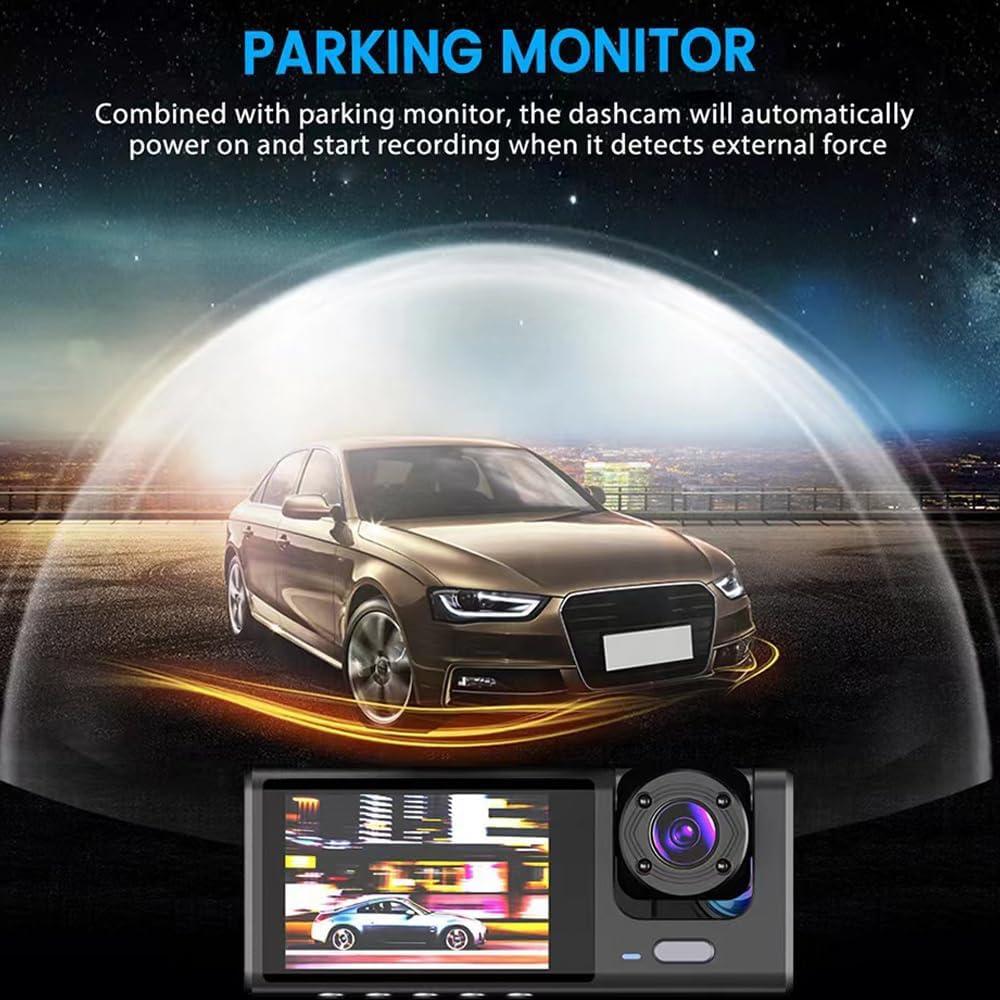 Shkalacar 3 Channel Dash Cam WIFI 3 Cameras, Front Rear and Inside, Rearview Mirror Video Recording Camcorder Wide Angle Car Camera Recorder Interconnection Auto Safety Driving Recorder