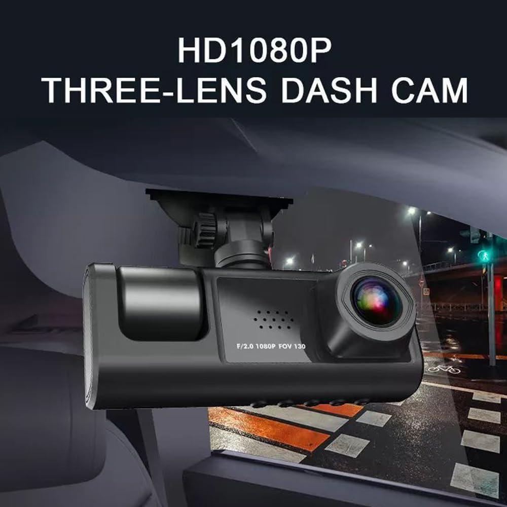 Shkalacar 3 Channel Dash Cam WIFI 3 Cameras, Front Rear and Inside, Rearview Mirror Video Recording Camcorder Wide Angle Car Camera Recorder Interconnection Auto Safety Driving Recorder
