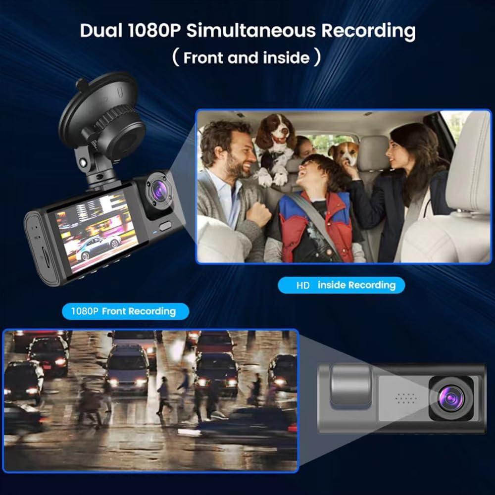 Shkalacar 3 Channel Dash Cam WIFI 3 Cameras, Front Rear and Inside, Rearview Mirror Video Recording Camcorder Wide Angle Car Camera Recorder Interconnection Auto Safety Driving Recorder