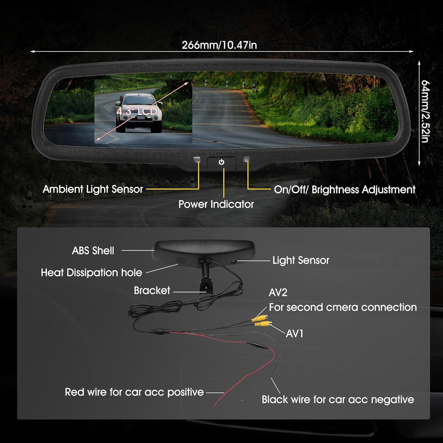Monitor Retrovisor Tbest 4.3" con Atenuación Automática HD