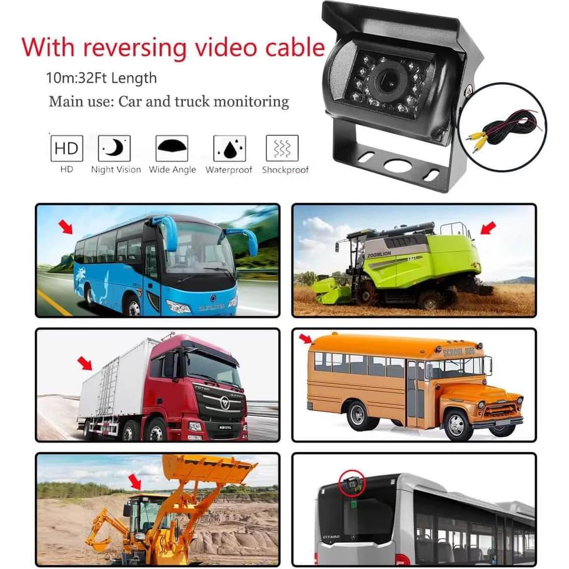 Cámara de visión trasera PTOHYU IR 18 LED IP68 12-24V con cable 10m