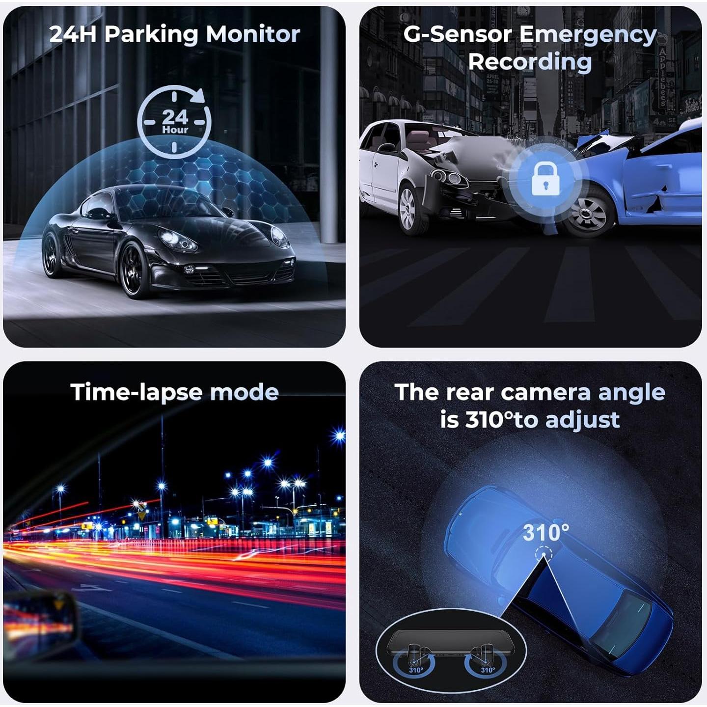 Cámara de Espejo Dash PRUVEEO J20-4CH 12" 4 Canales GPS