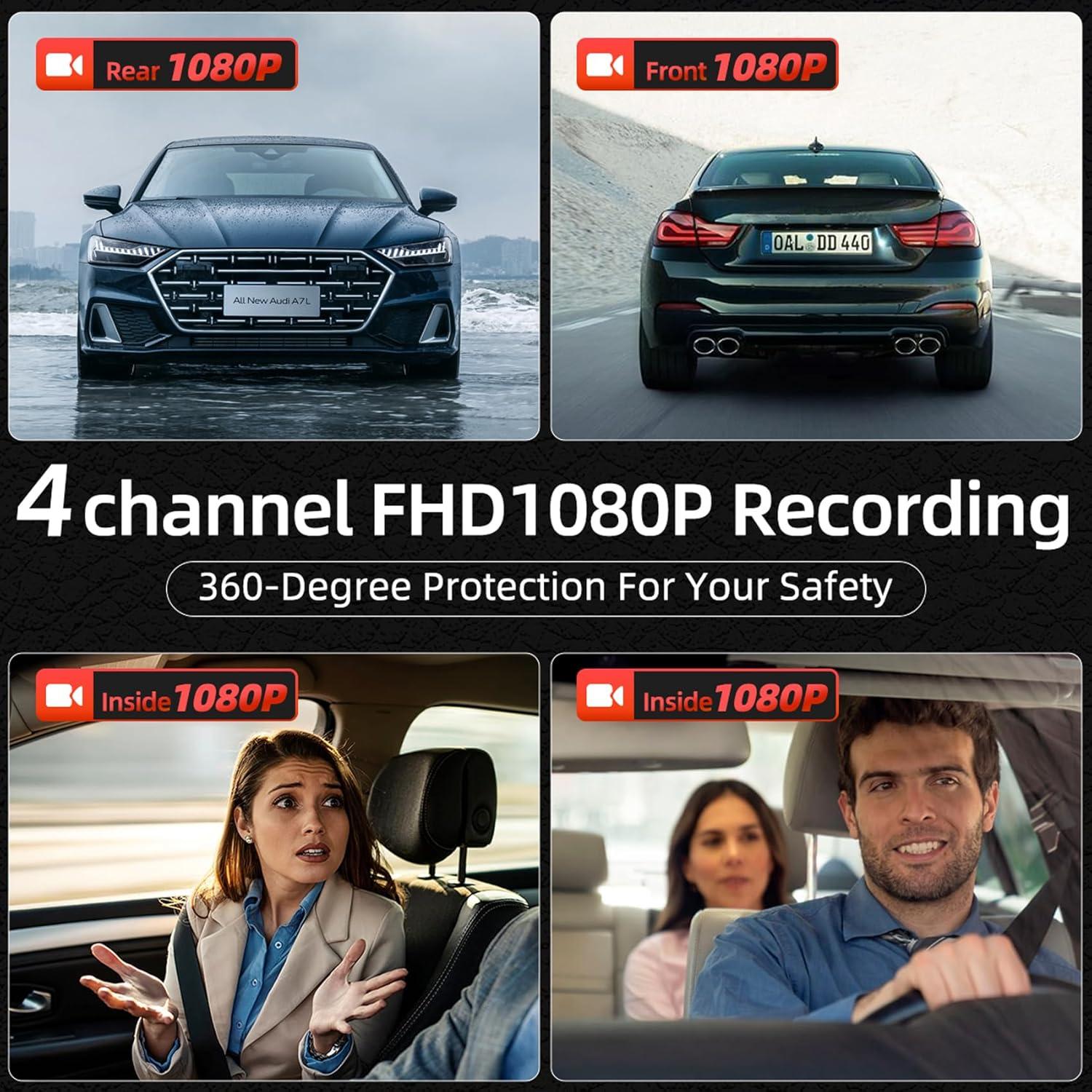 Cámara de Espejo Retrovisor Zunfly 4 Canales FHD 1080P