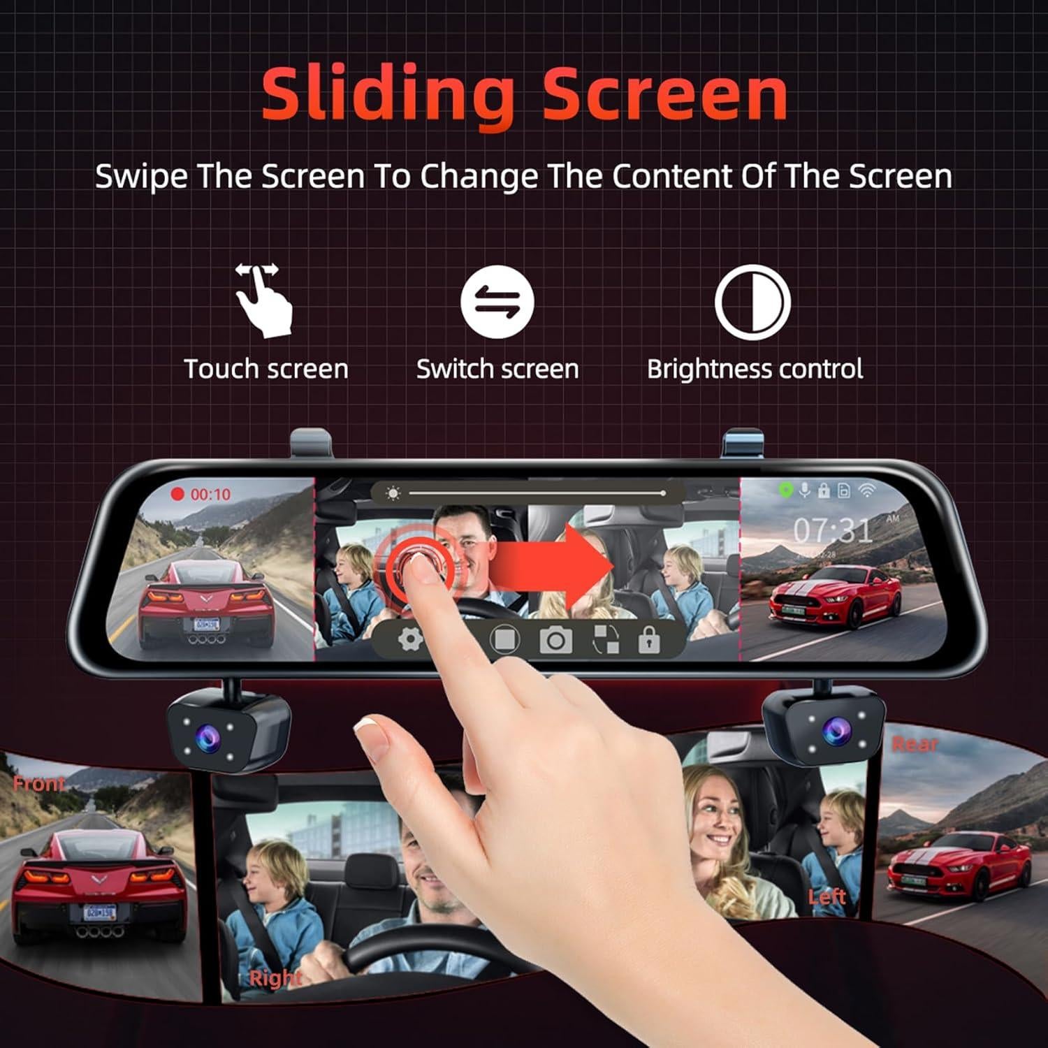 Cámara de Espejo Retrovisor Zunfly 4 Canales FHD 1080P