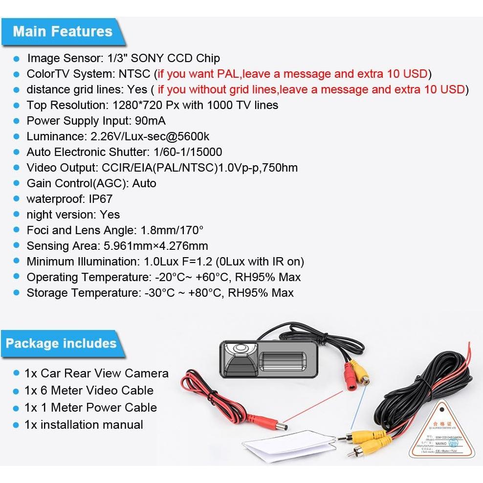 Cámara de Respaldo para Auto Navinio NVRS917-UA Impermeable
