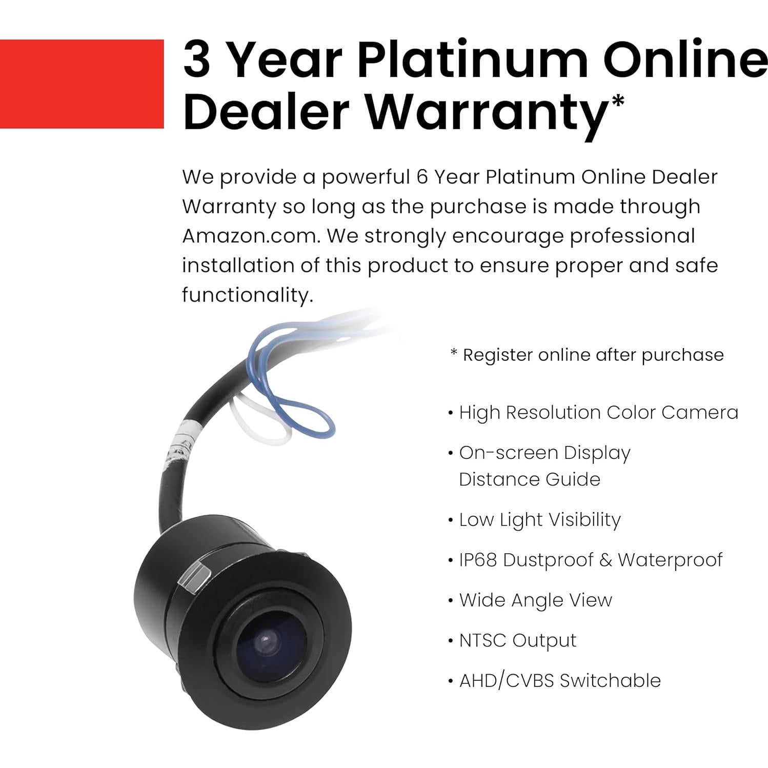 Cámara de Reversa BOSS CAM21 para Automóvil - 170° Ángulo Amplio