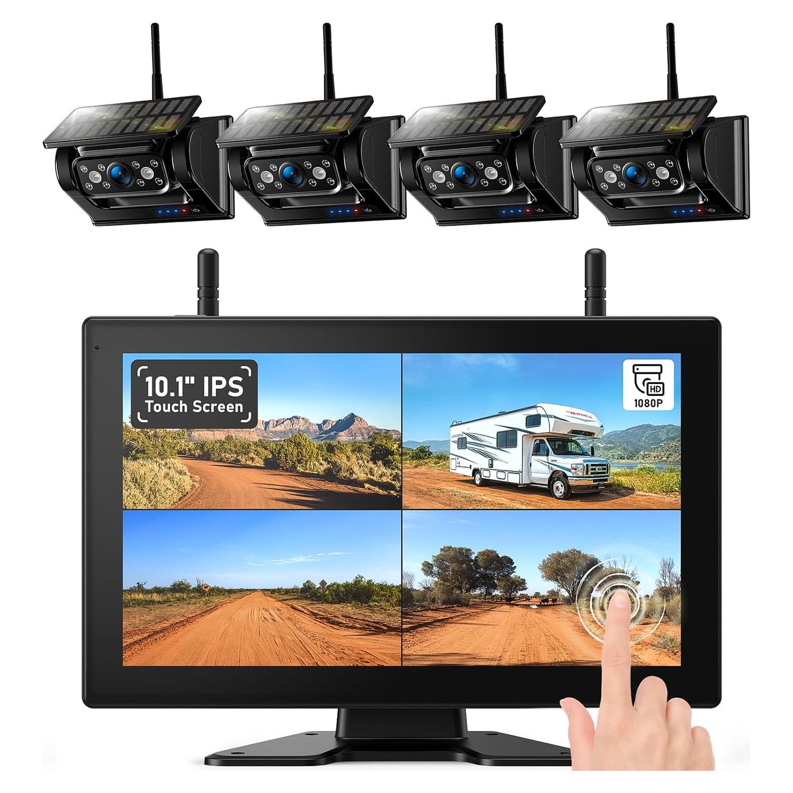 Sistema de Cámara de Respaldo Inalámbrica Solar ZEROXCLUB 4 Cámaras HD1080P