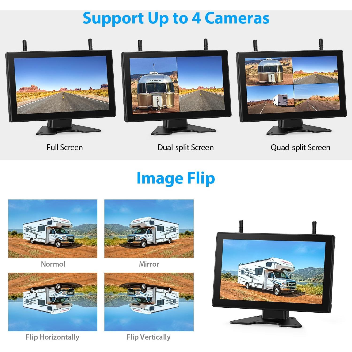 Sistema de Cámara de Respaldo Inalámbrica Solar ZEROXCLUB 4 Cámaras HD1080P