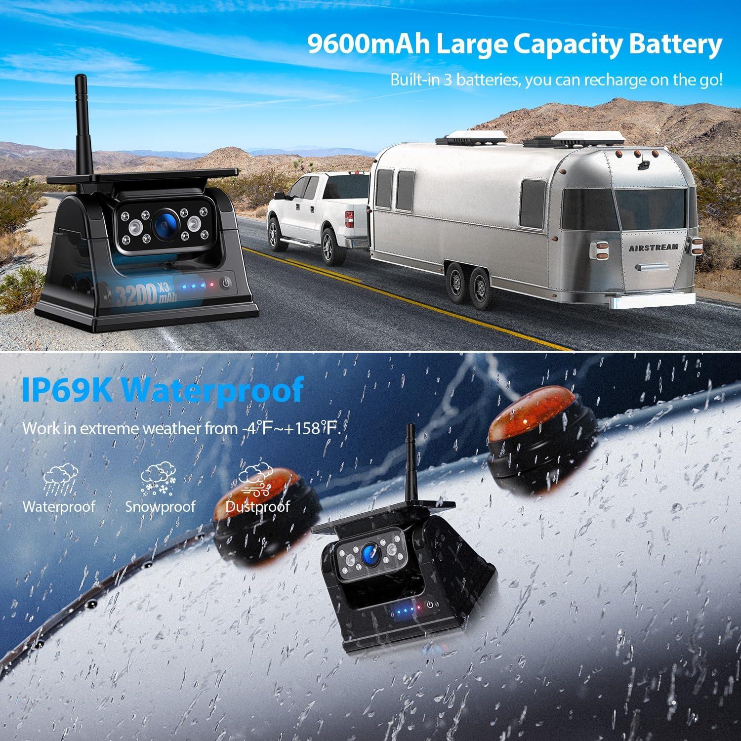 Sistema de Cámara de Respaldo Inalámbrica Solar ZEROXCLUB 4 Cámaras HD1080P