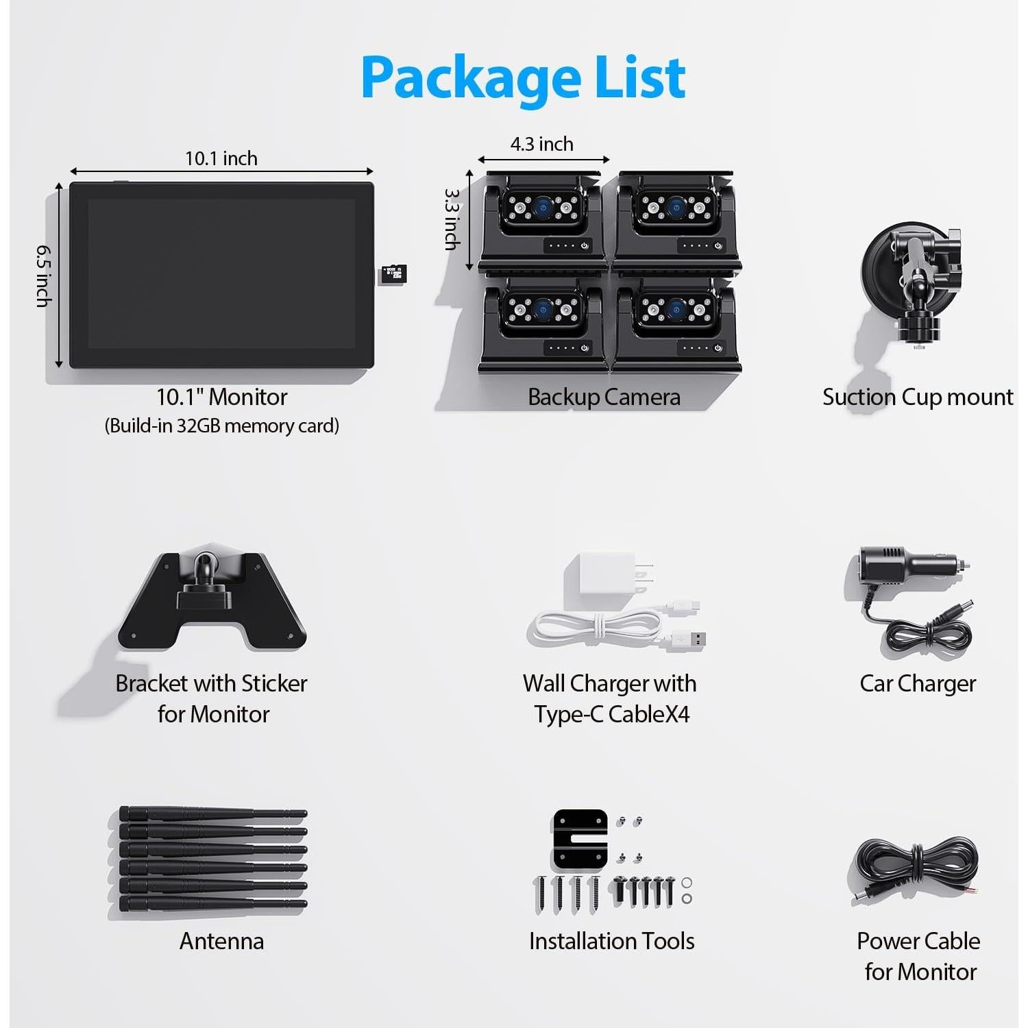 Sistema de Cámara de Respaldo Inalámbrica Solar ZEROXCLUB 4 Cámaras HD1080P