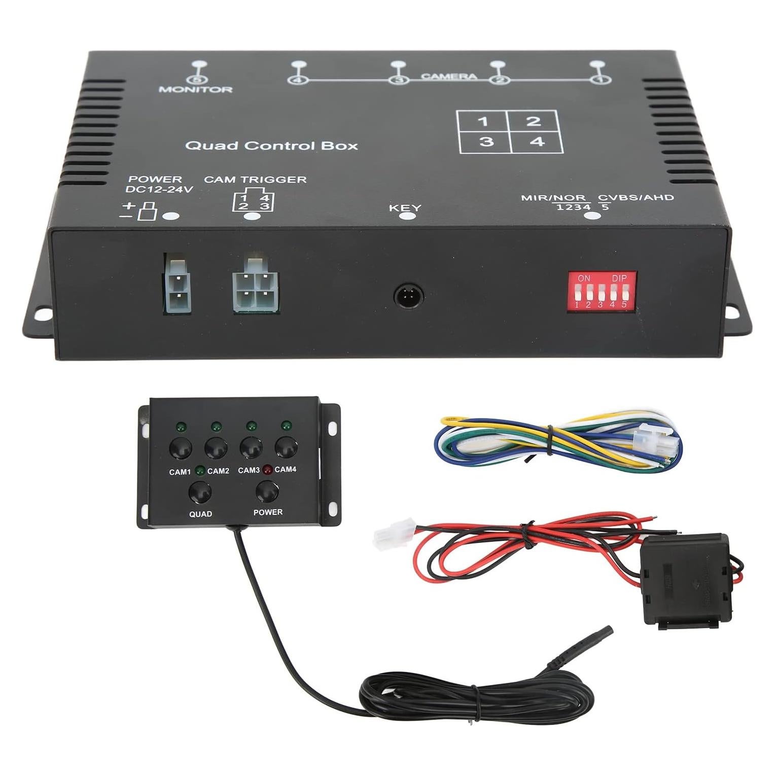 Keenso Rearview Camera Control Box, 4 Channel Video Splitter 1080P AHigh DefinitionDC12V 24V Camera Video Screen Switch for RV Truck Bus Trailer