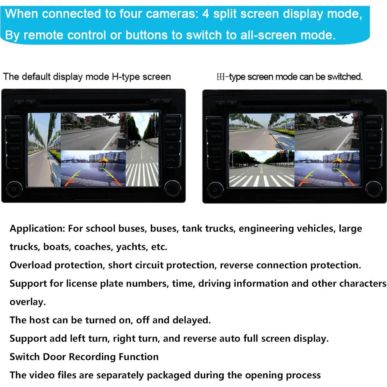 Keenso Rearview Camera Control Box, 4 Channel Video Splitter 1080P AHigh DefinitionDC12V 24V Camera Video Screen Switch for RV Truck Bus Trailer