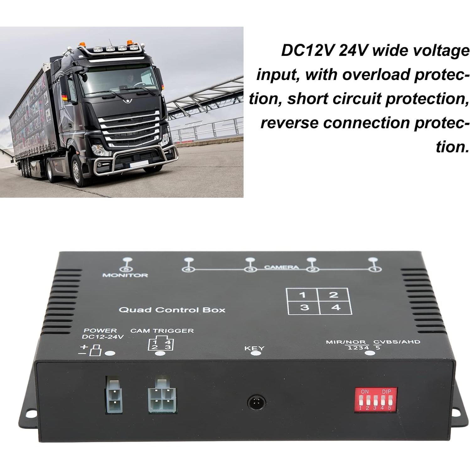 Keenso Rearview Camera Control Box, 4 Channel Video Splitter 1080P AHigh DefinitionDC12V 24V Camera Video Screen Switch for RV Truck Bus Trailer