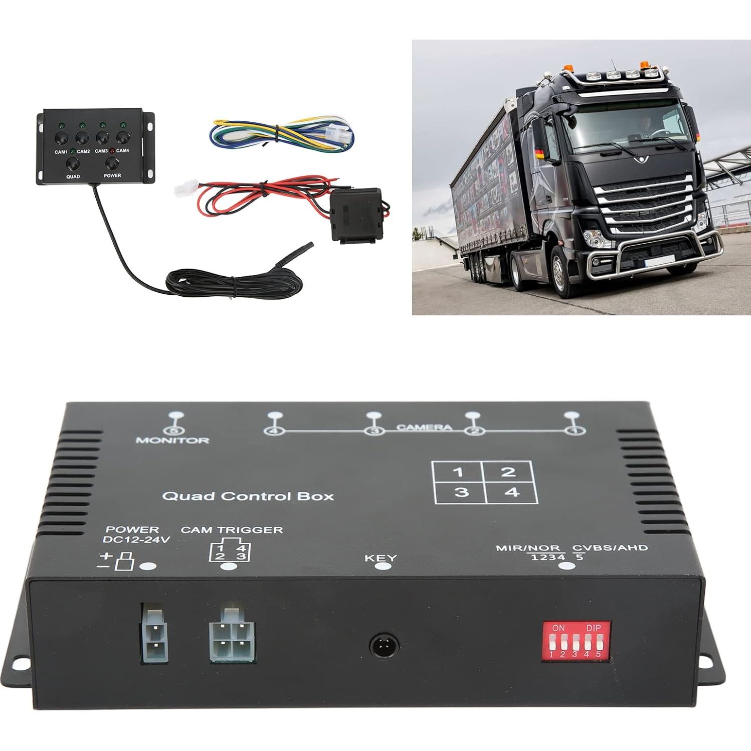 Keenso Rearview Camera Control Box, 4 Channel Video Splitter 1080P AHigh DefinitionDC12V 24V Camera Video Screen Switch for RV Truck Bus Trailer