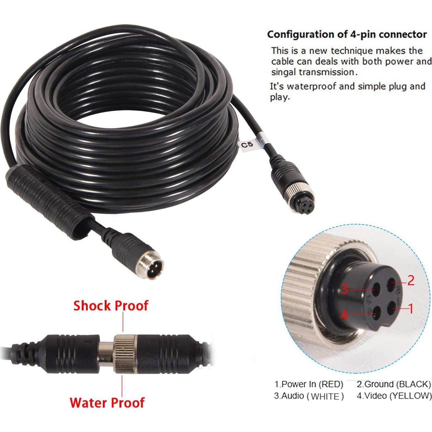 Cable de Cámara de Respaldo DALLUX 4PIN 5m Impermeable